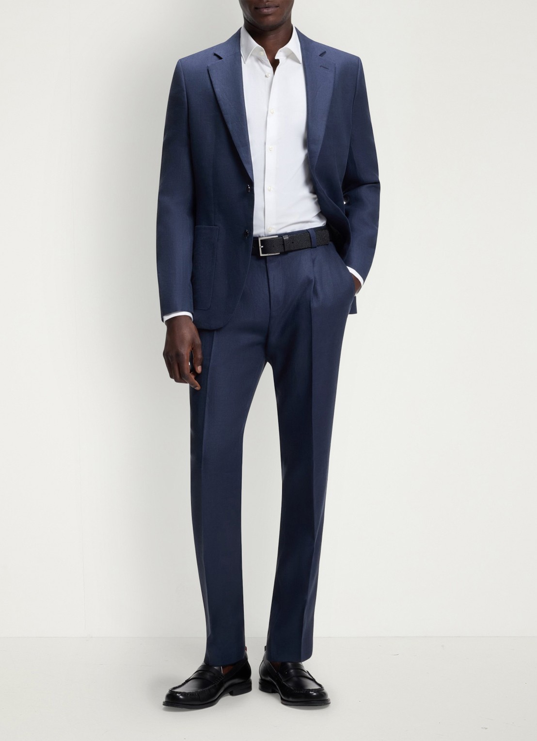 HUGO Slim fit 2-delig pak van linnen - detail donkerblauw