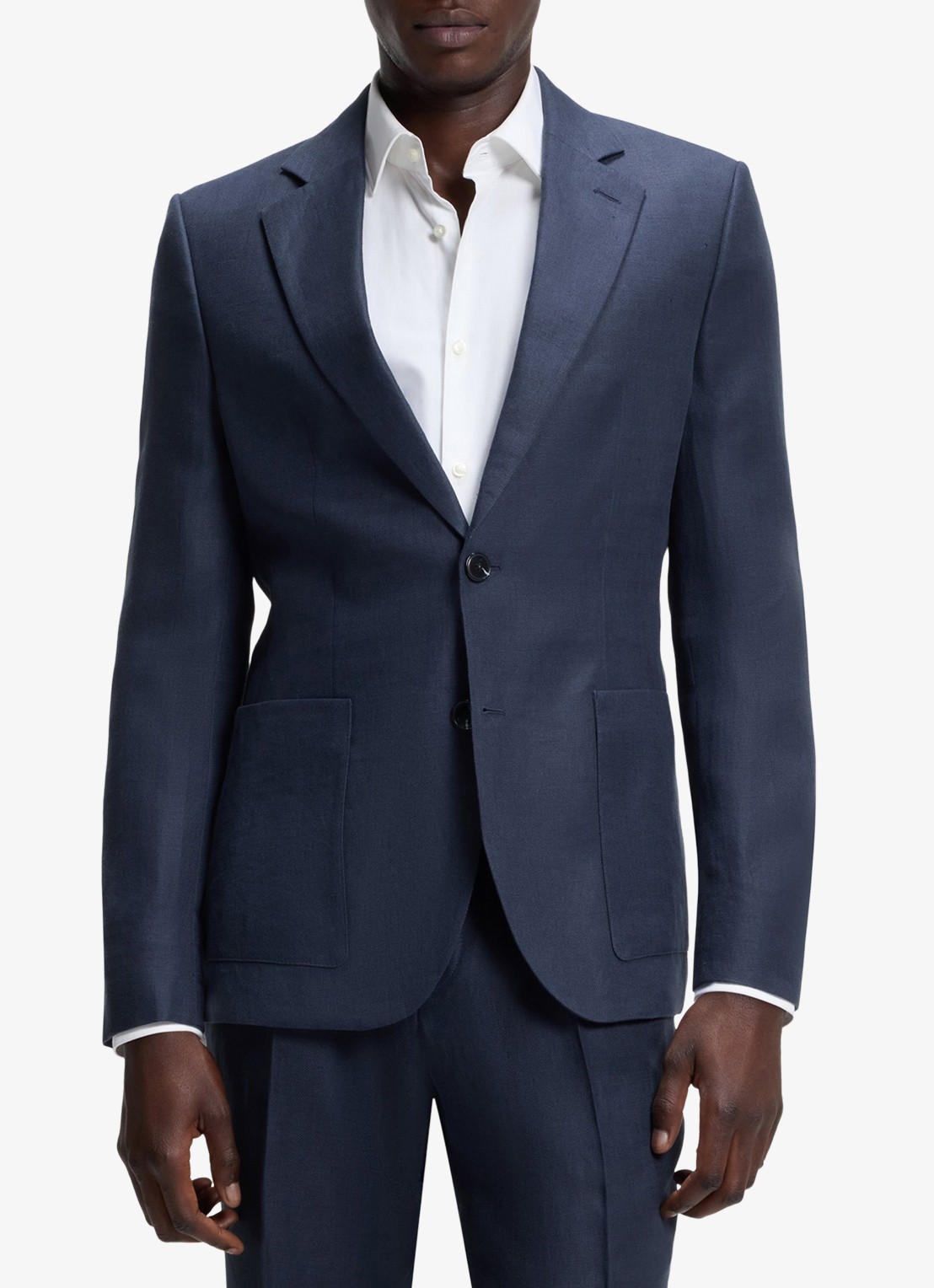 HUGO Slim fit 2-delig pak van linnen - voorkant 8 donkerblauw