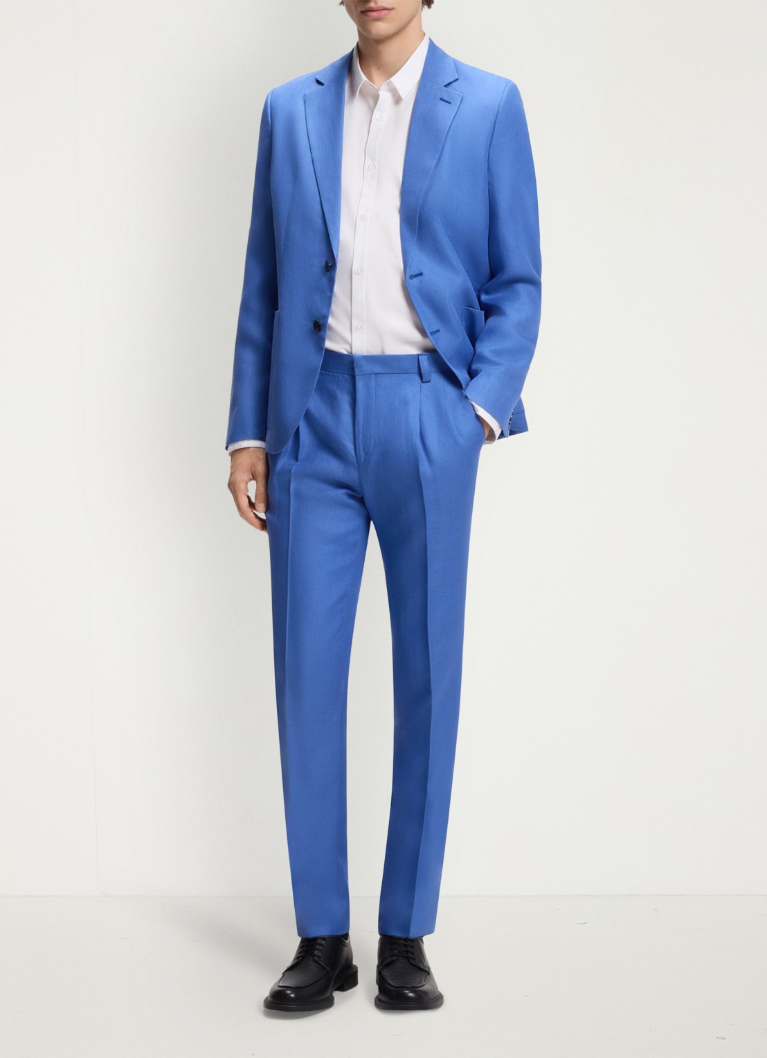 HUGO Slim fit 2-delig pak van linnen - detail 4 staalblauw