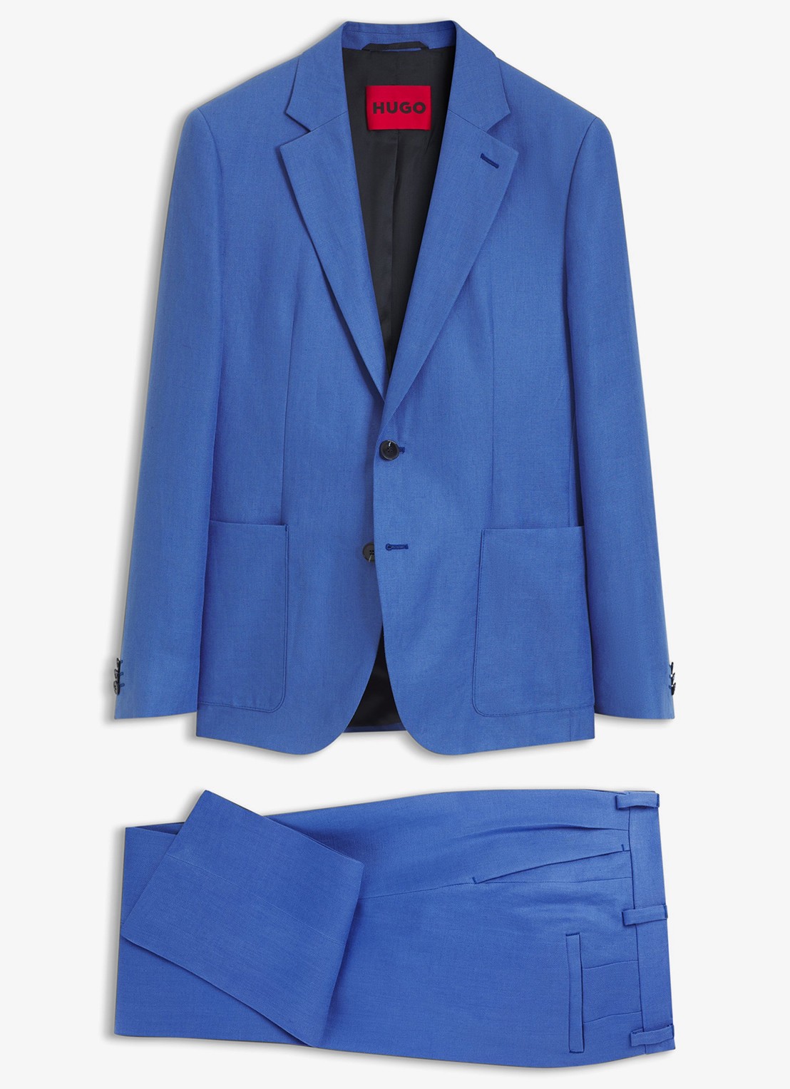 HUGO Slim fit 2-delig pak van linnen - voorkant staalblauw