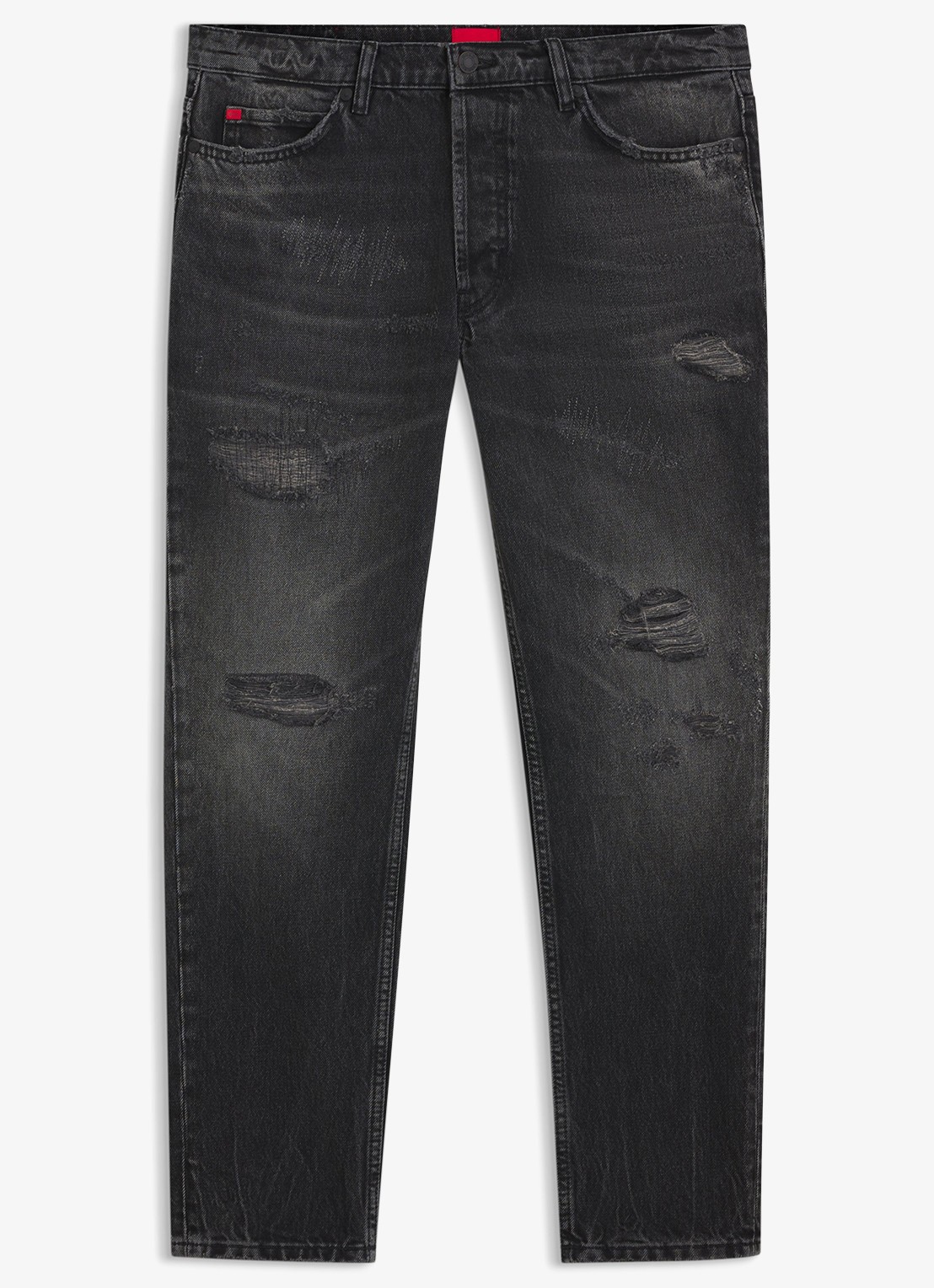 HUGO Slim fit jeans met gekleurde wassing - voorkant 5 zwart