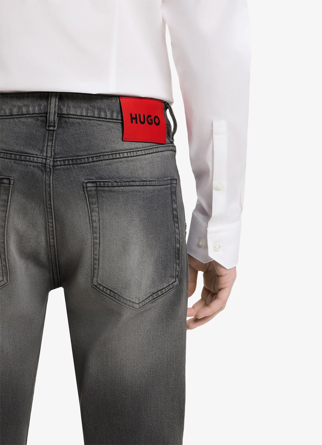 HUGO Slim fit jeans met gekleurde wassing - detail 3 grijs