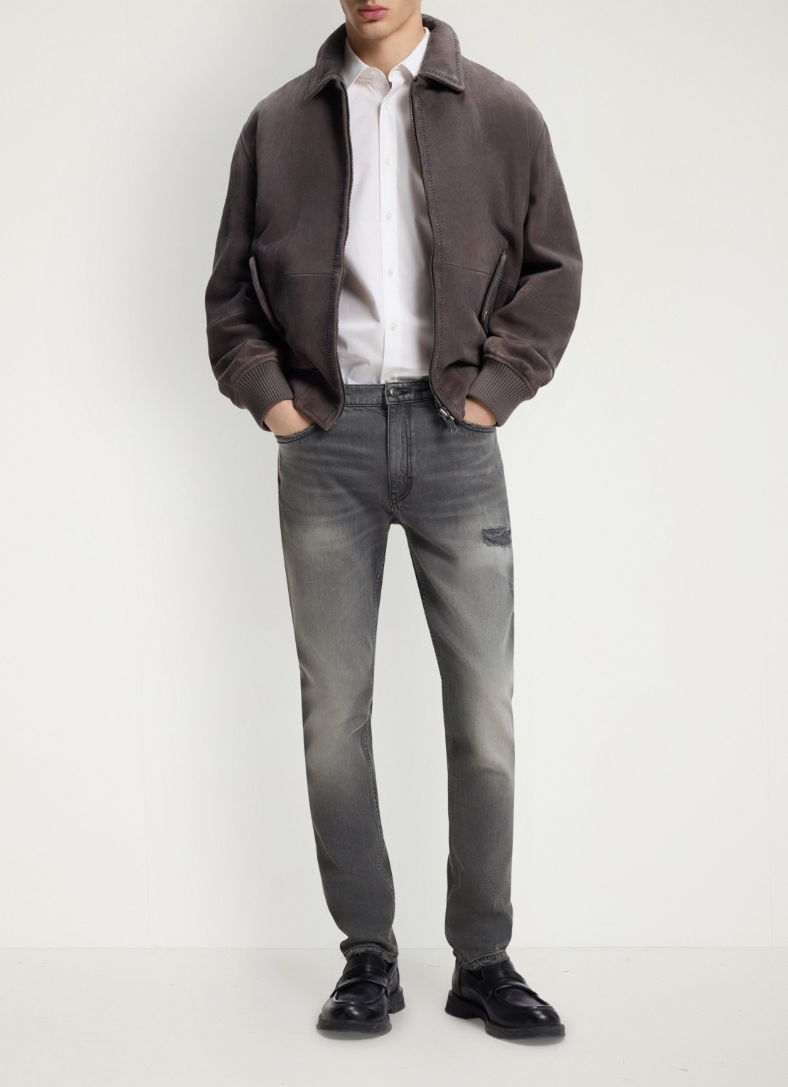 HUGO Slim fit jeans met gekleurde wassing - voorkant 6 grijs