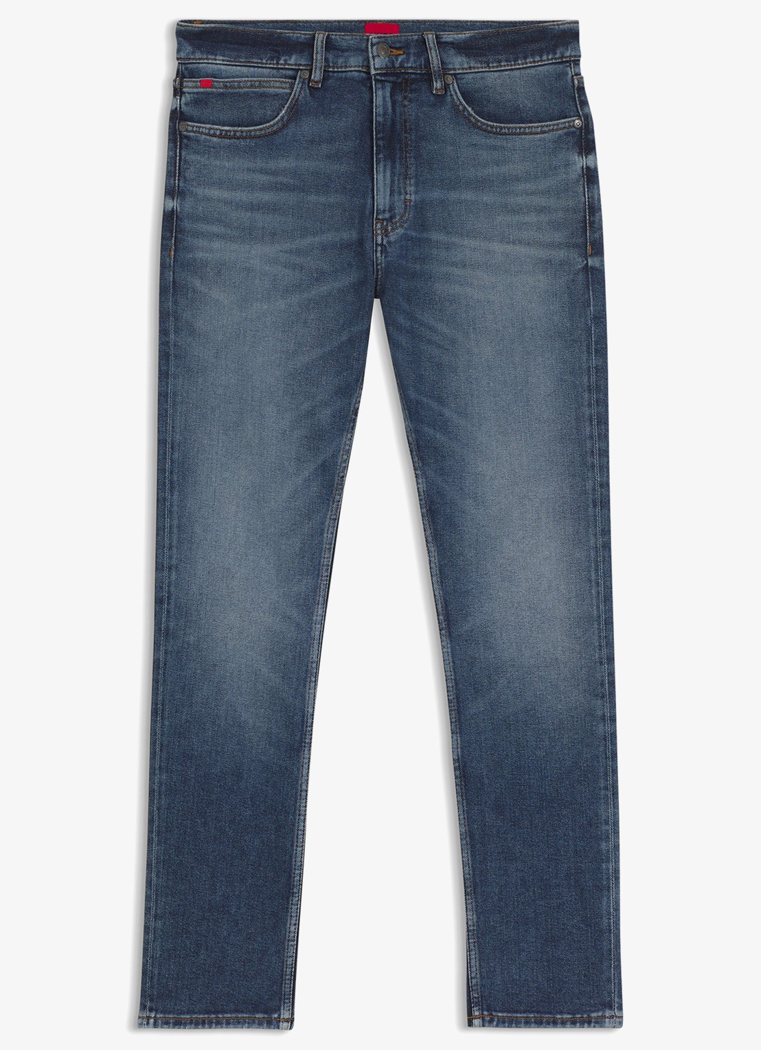 HUGO Slim fit jeans met steekzakken - voorkant middenblauw