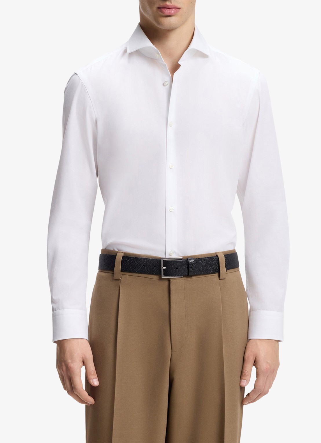 HUGO Slim-fit overhemd van katoen met gespreide kraag - detail 4 wit
