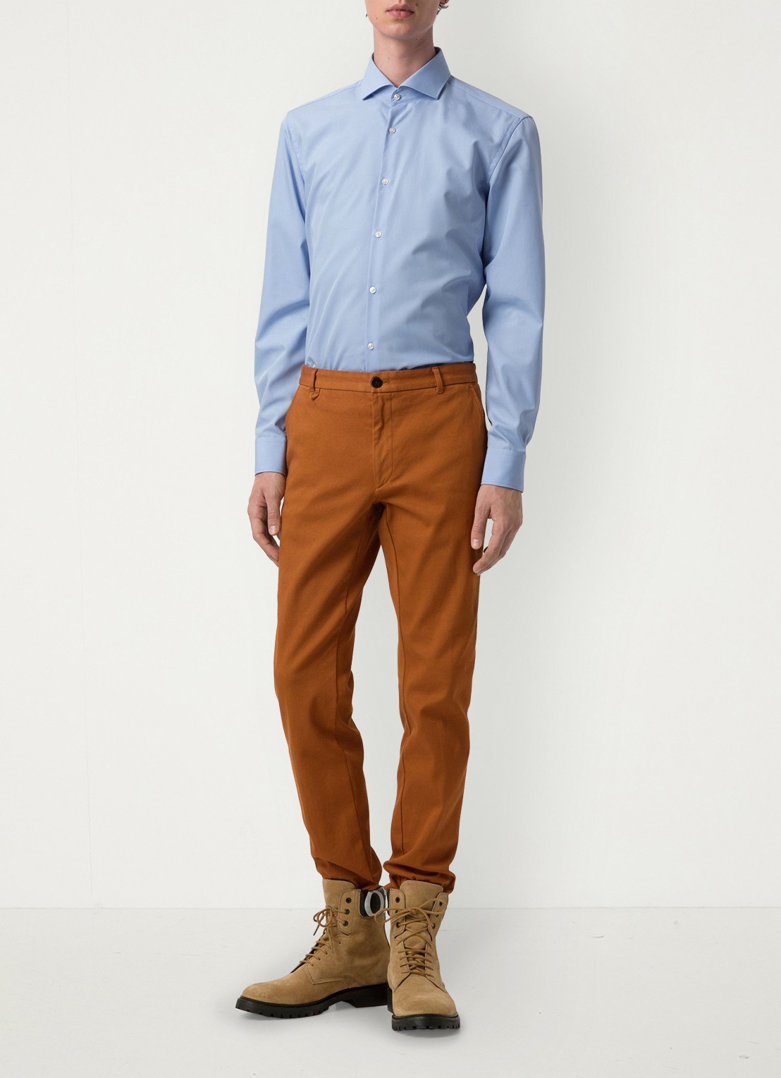 HUGO Slim-fit overhemd van katoen met gespreide kraag - detail lichtblauw