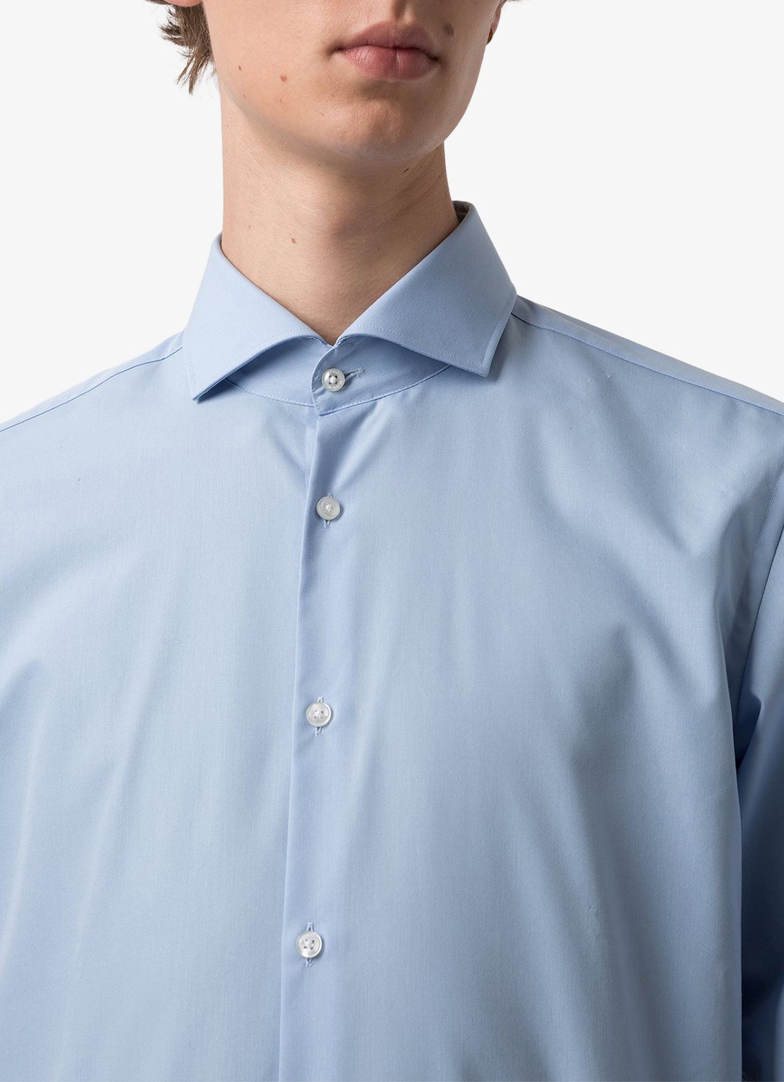 HUGO Slim-fit overhemd van katoen met gespreide kraag - detail 2 lichtblauw