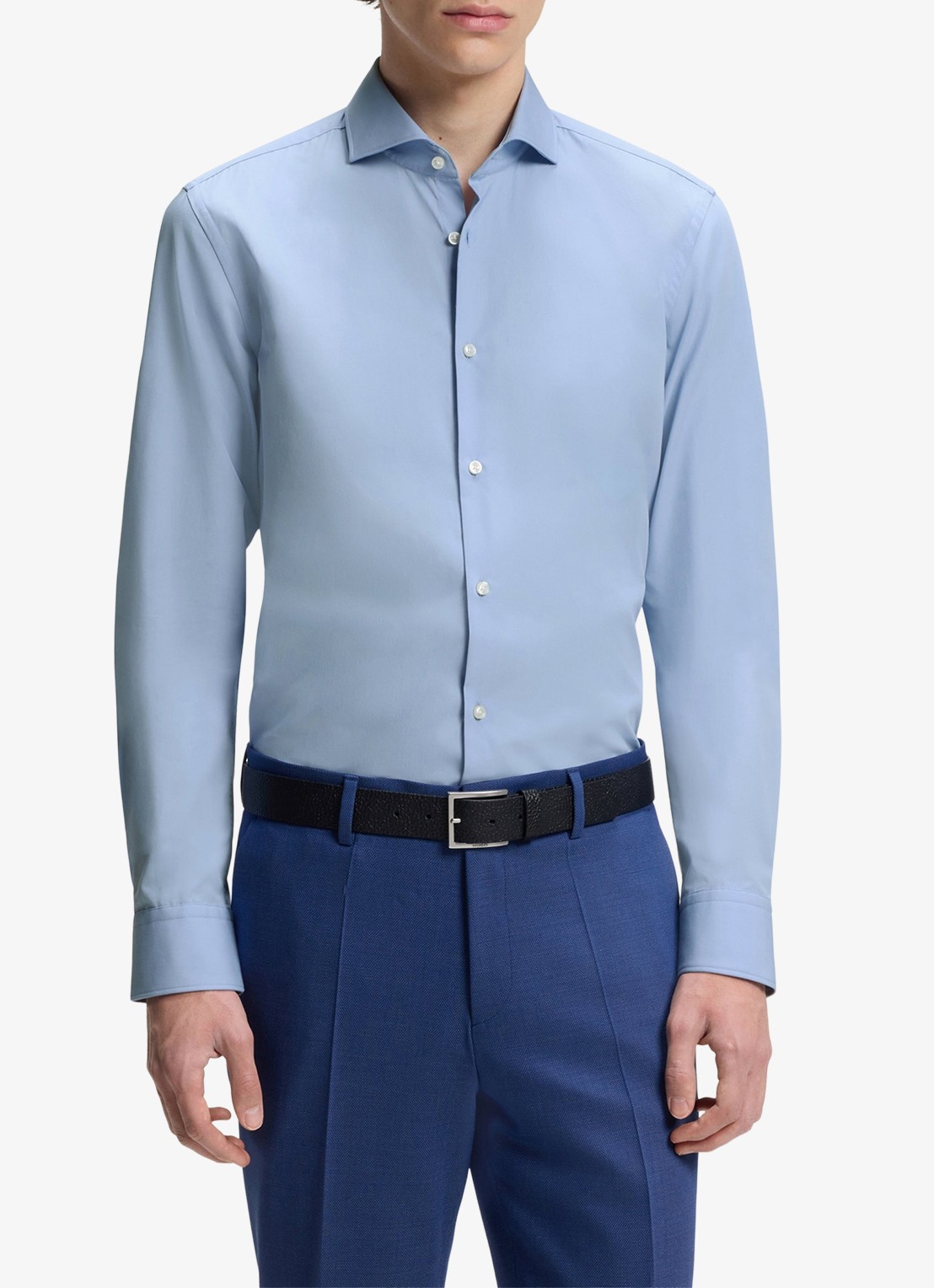 HUGO Slim-fit overhemd van katoen met gespreide kraag - detail 3 lichtblauw
