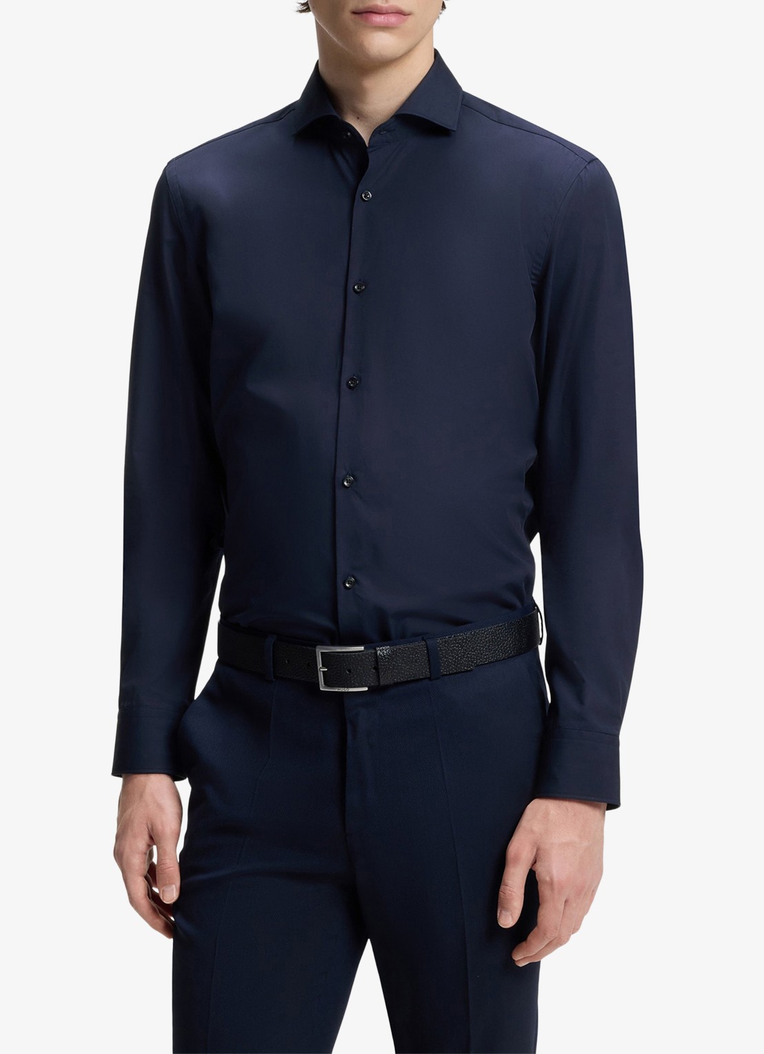 HUGO Slim-fit overhemd van katoen met gespreide kraag - detail 4 donkerblauw