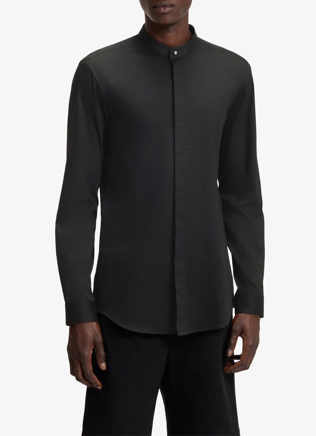 HUGO Slim-fit overhemd van stretchkatoen met opstaande kraag - detail 6 zwart