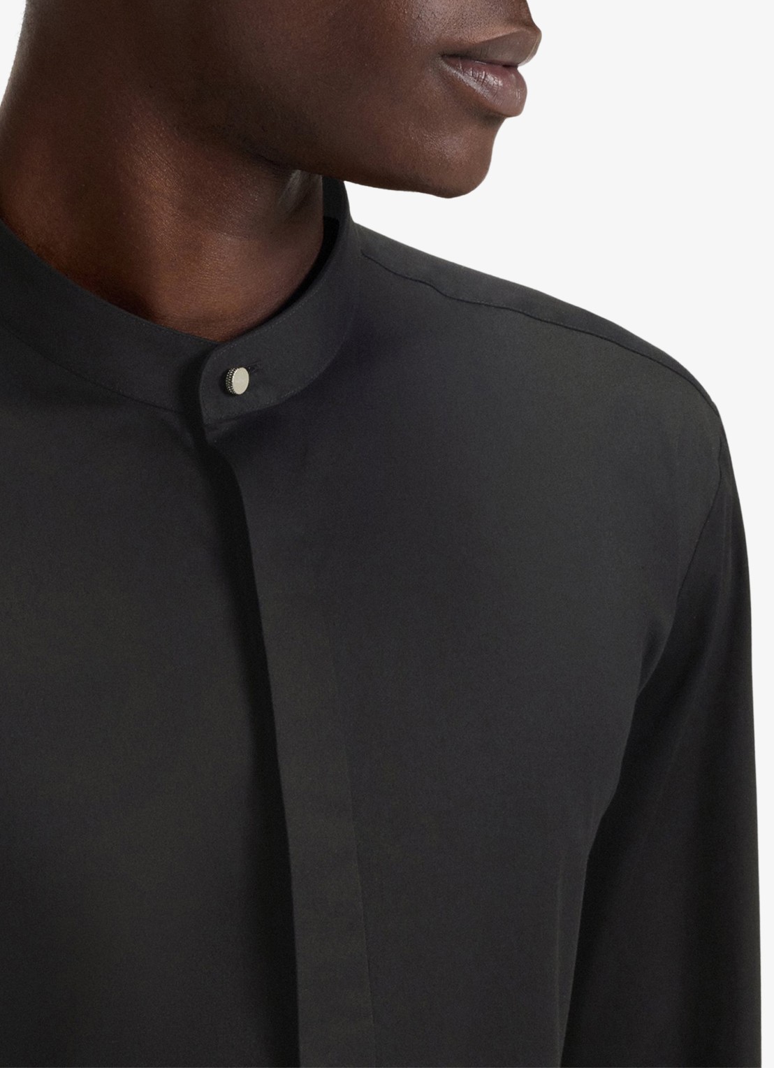 HUGO Slim-fit overhemd van stretchkatoen met opstaande kraag - detail 8 zwart