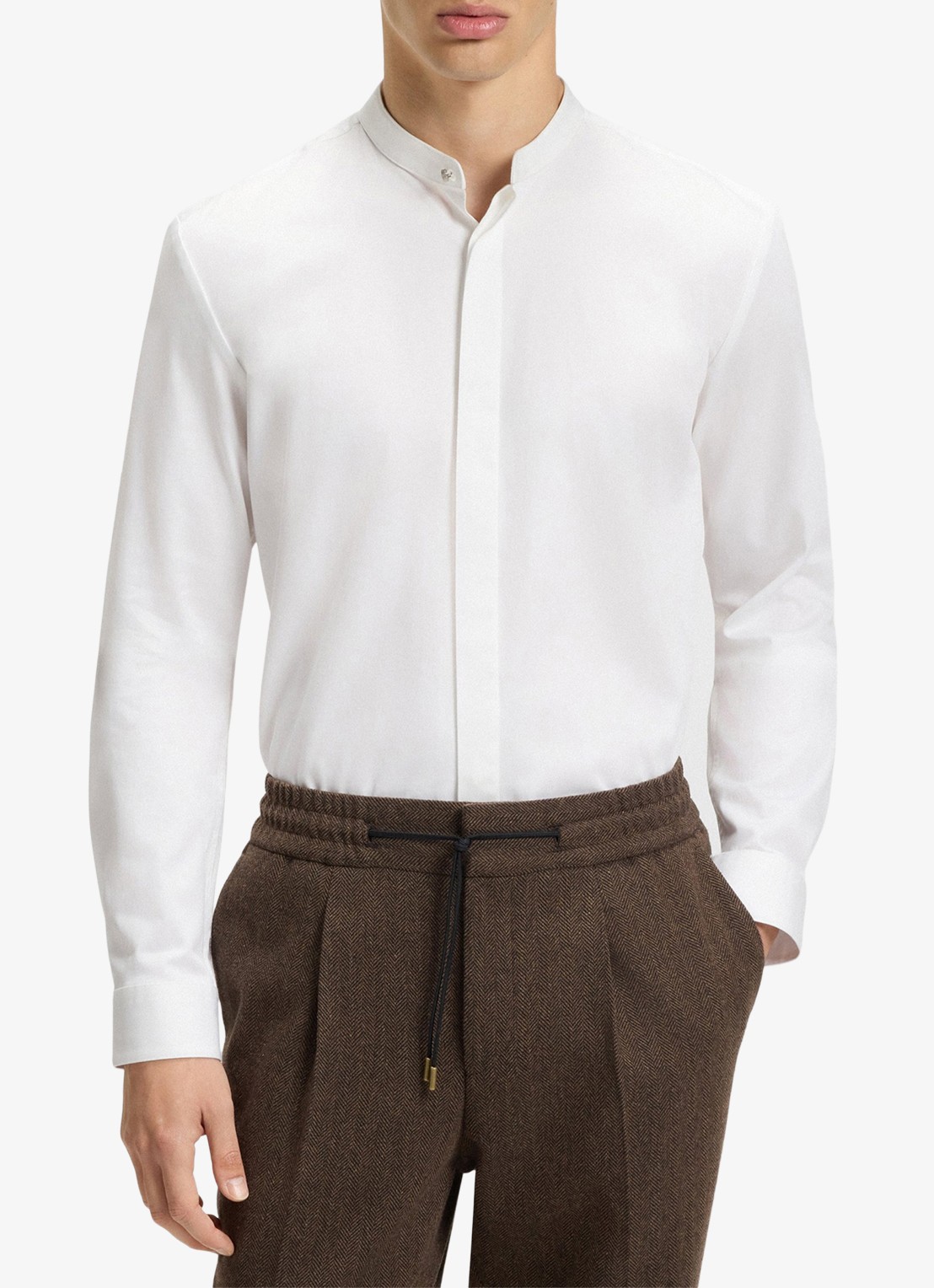 HUGO Slim-fit overhemd van stretchkatoen met opstaande kraag - detail 6 wit
