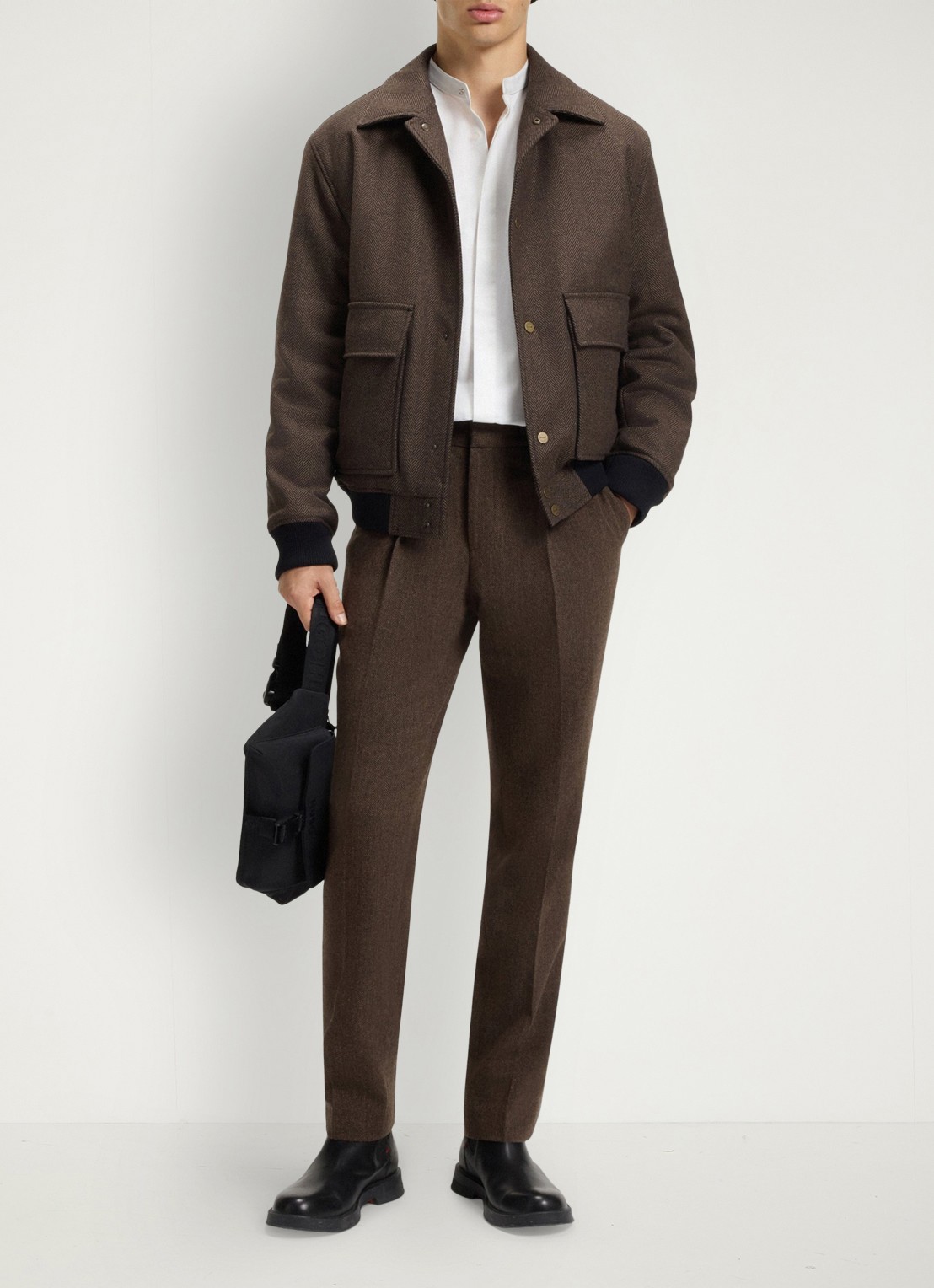 HUGO Slim-fit overhemd van stretchkatoen met opstaande kraag - voorkant 4 wit
