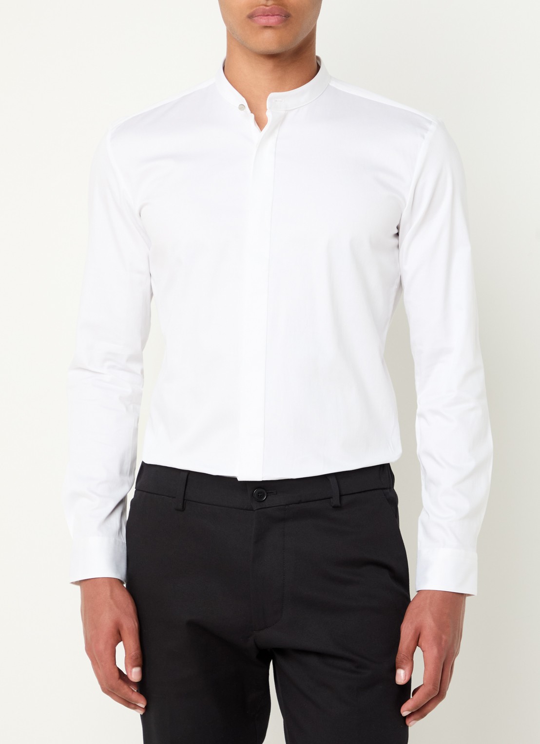 HUGO Slim-fit overhemd van stretchkatoen met opstaande kraag - detail 9 wit