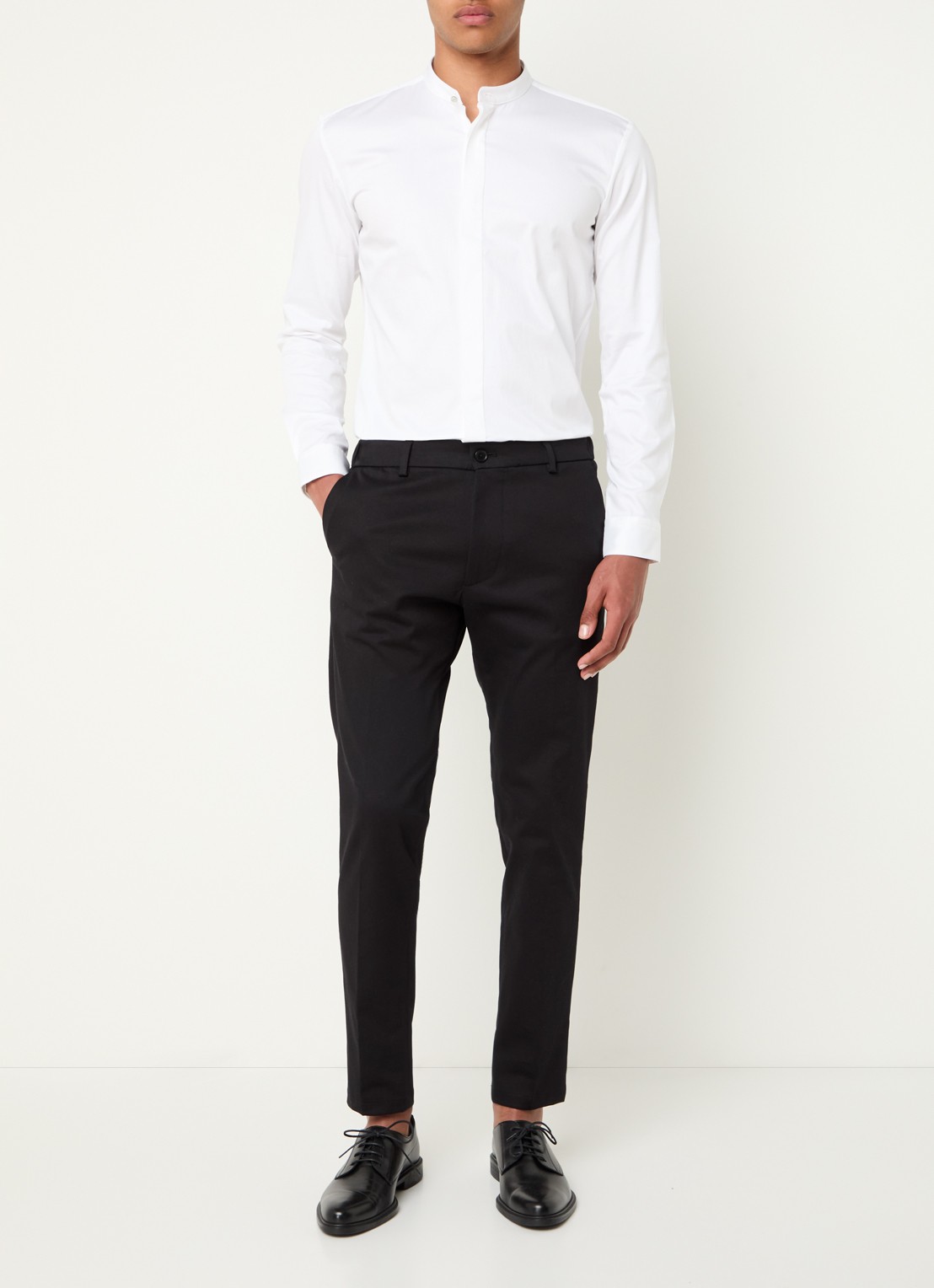 HUGO Slim-fit overhemd van stretchkatoen met opstaande kraag - voorkant 5 wit