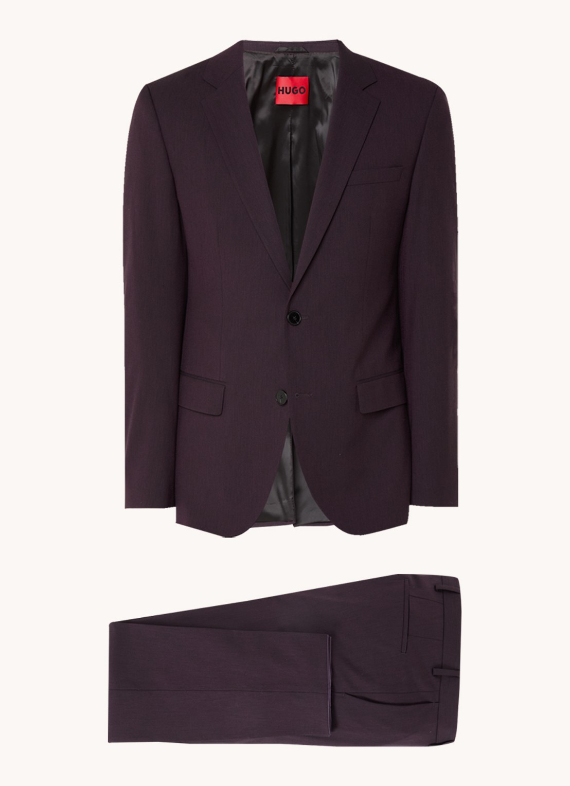 HUGO Slim-fit pak van een wolmix met hoogwaardige stretch - voorkant 3 aubergine