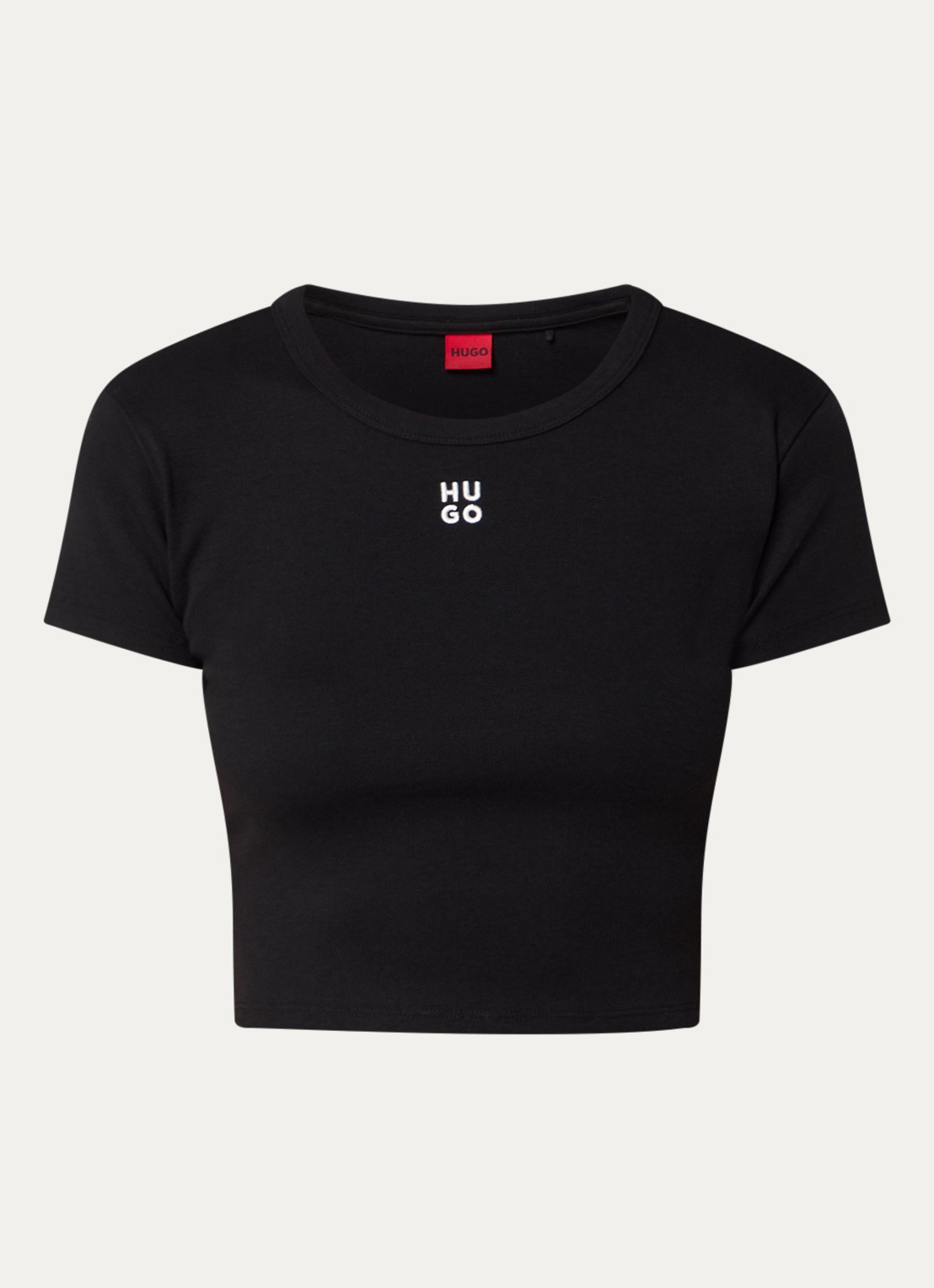 HUGO Slim-fit T-shirt van een katoenmix met logostiksel - voorkant 3 zwart