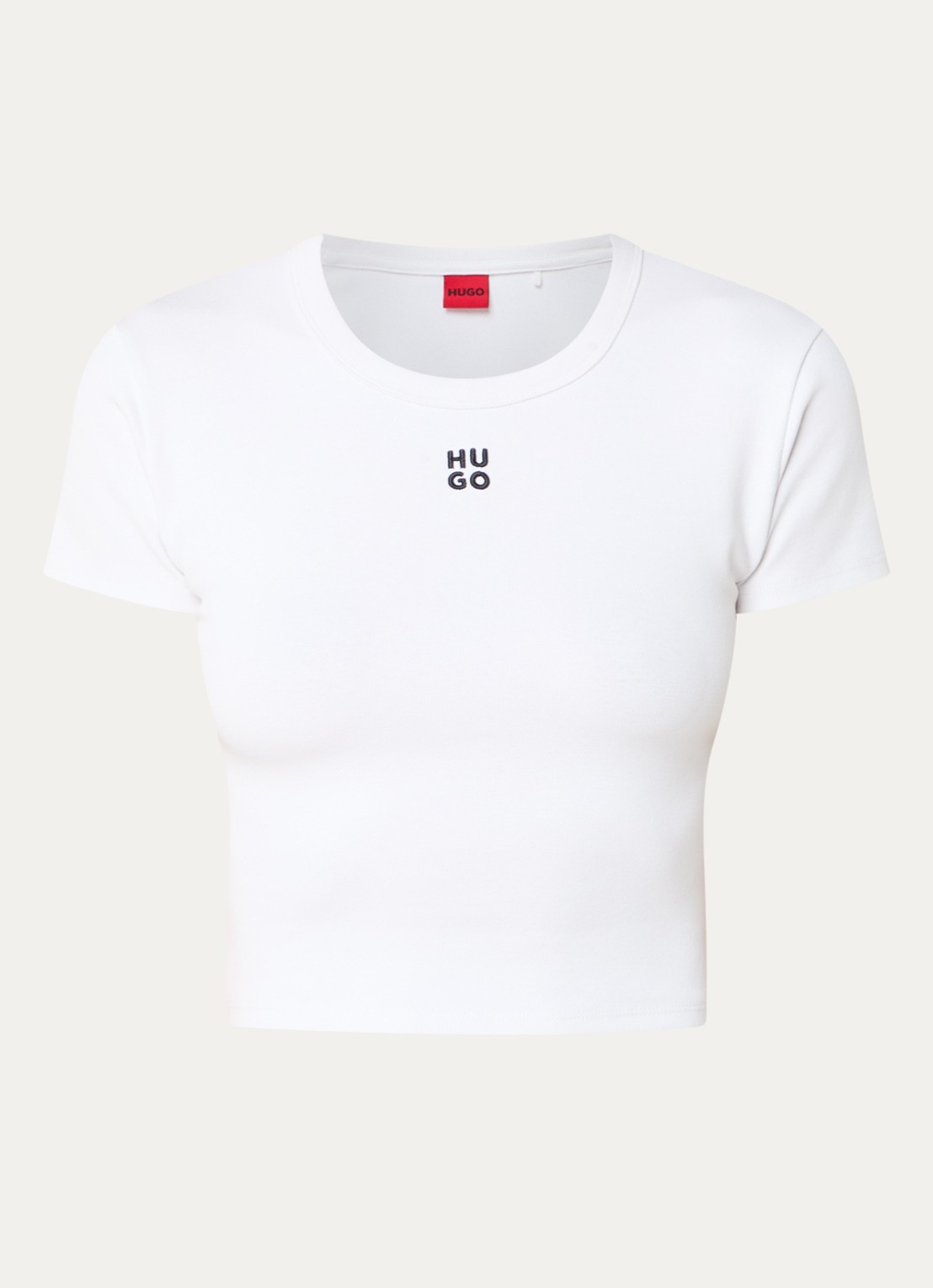 HUGO Slim-fit T-shirt van een katoenmix met logostiksel - voorkant wit