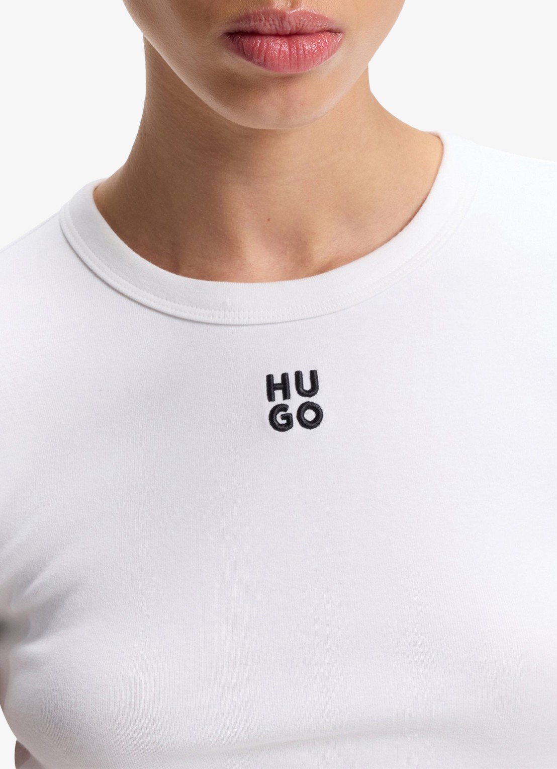 HUGO Slim-fit T-shirt van een katoenmix met logostiksel - detail 8 wit