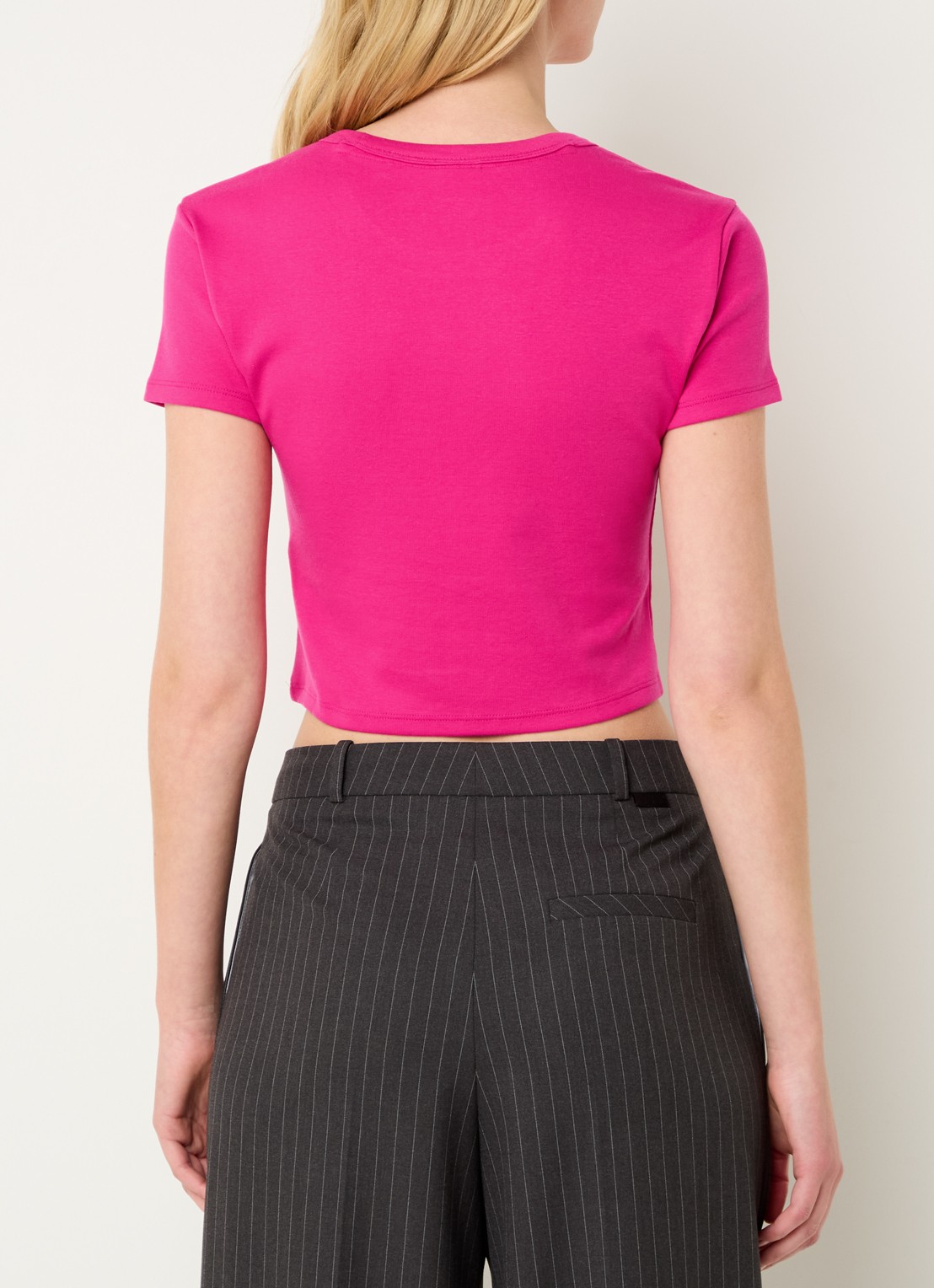 HUGO Slim-fit T-shirt van een katoenmix met logostiksel - achterkant 2 fuchsia
