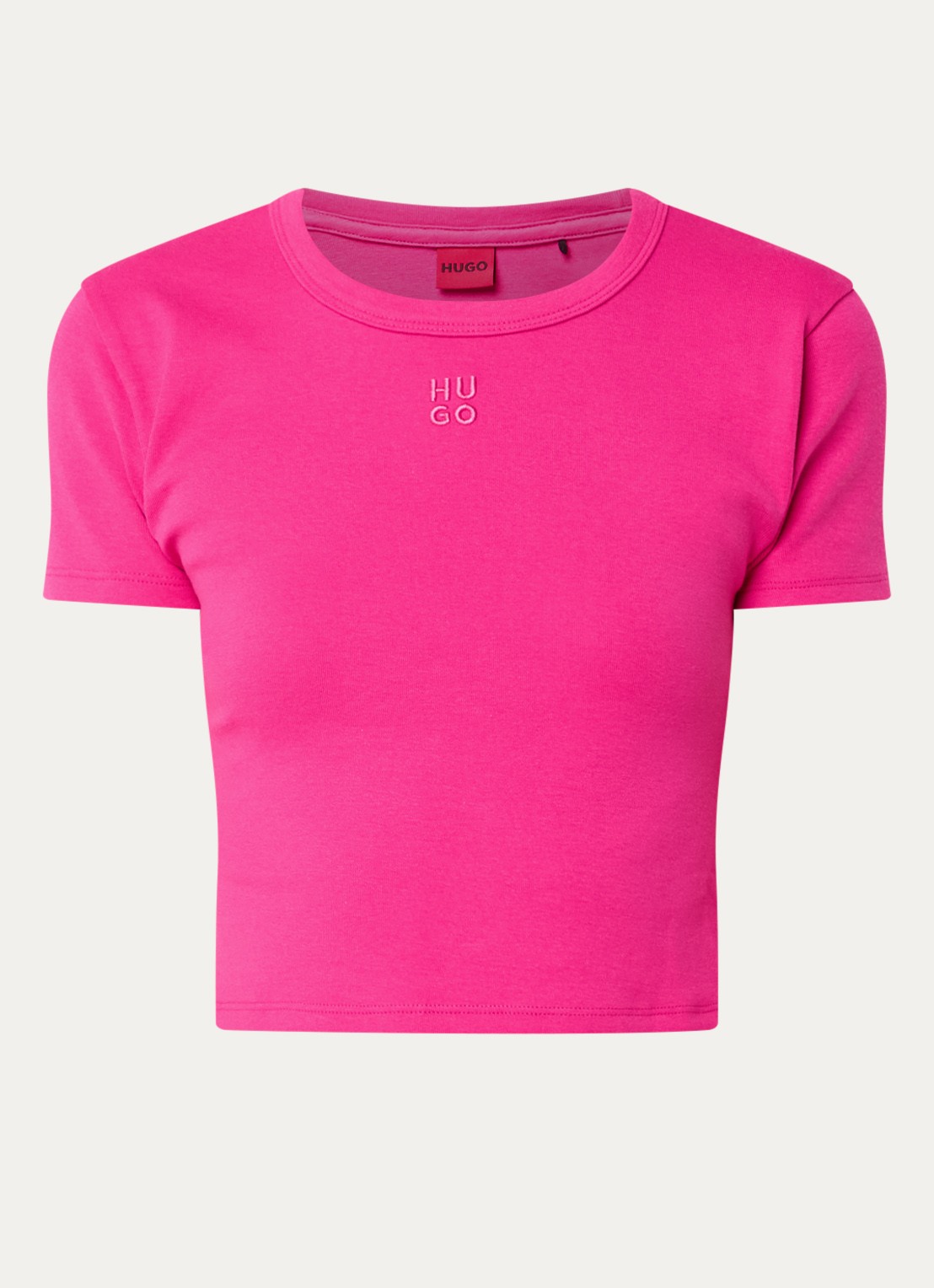 HUGO Slim-fit T-shirt van een katoenmix met logostiksel - voorkant 3 fuchsia