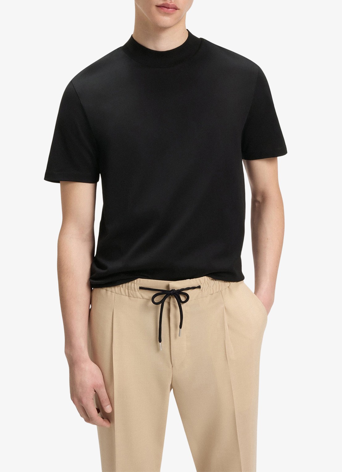 HUGO Slim-fit T-shirt van stretchkatoen met opstaande kraag - detail 2 zwart