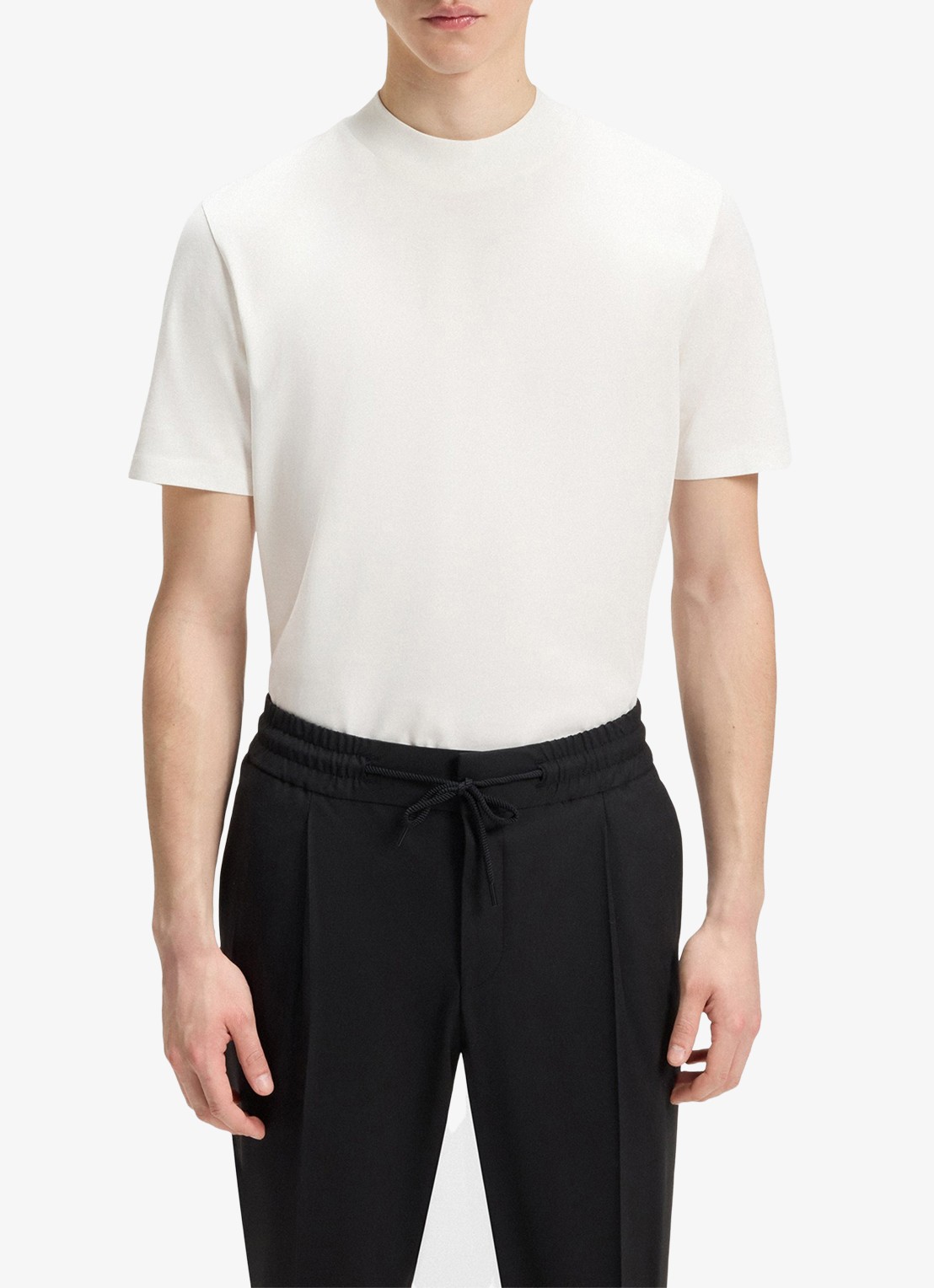 HUGO Slim-fit T-shirt van stretchkatoen met opstaande kraag - detail 4 creme