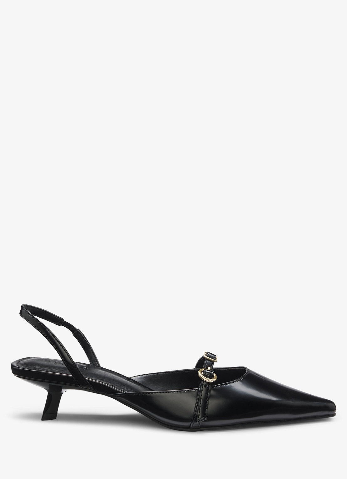 HUGO Slingback van leer met gespdetail - voorkant zwart