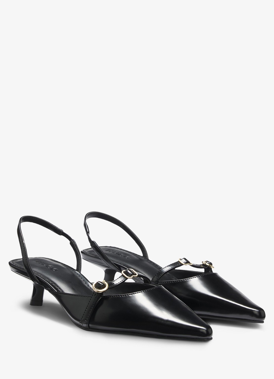 HUGO Slingback van leer met gespdetail - voorkant 2 zwart