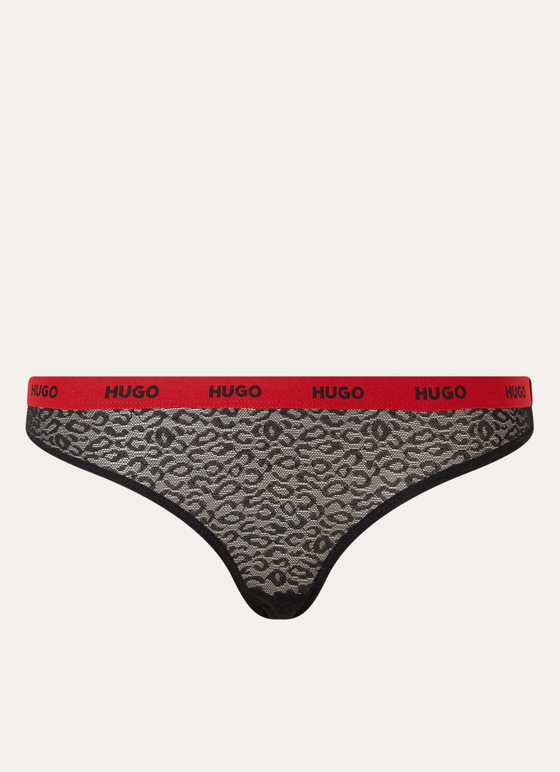 HUGO Slip van kant met panterprint en logoband - voorkant 3 zwart