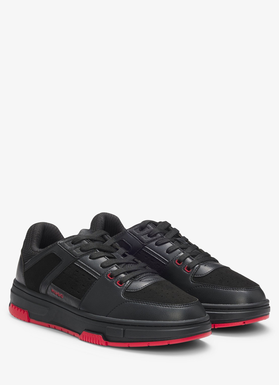 HUGO Sneaker met details van mesh  - voorkant 3 zwart