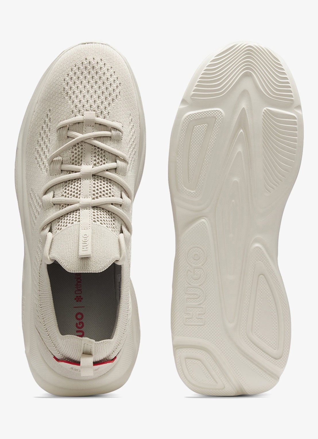 HUGO Sneaker met gebreid bovenwerk - detail beige