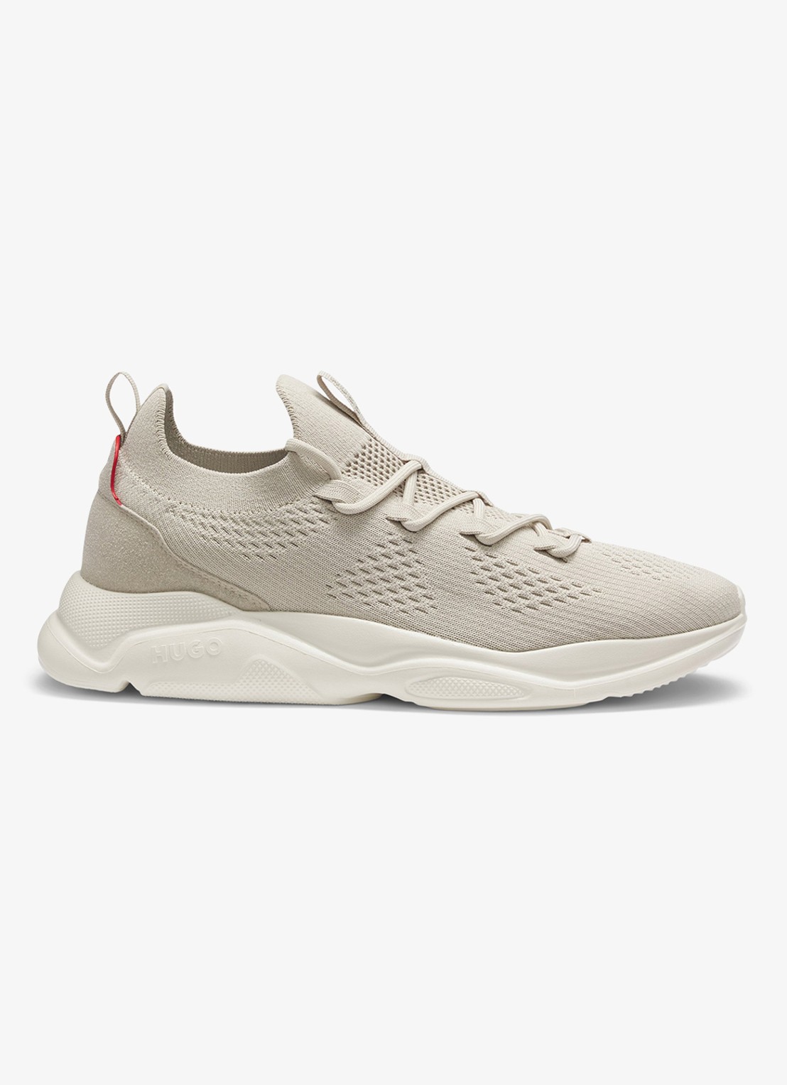 HUGO Sneaker met gebreid bovenwerk - voorkant 4 beige