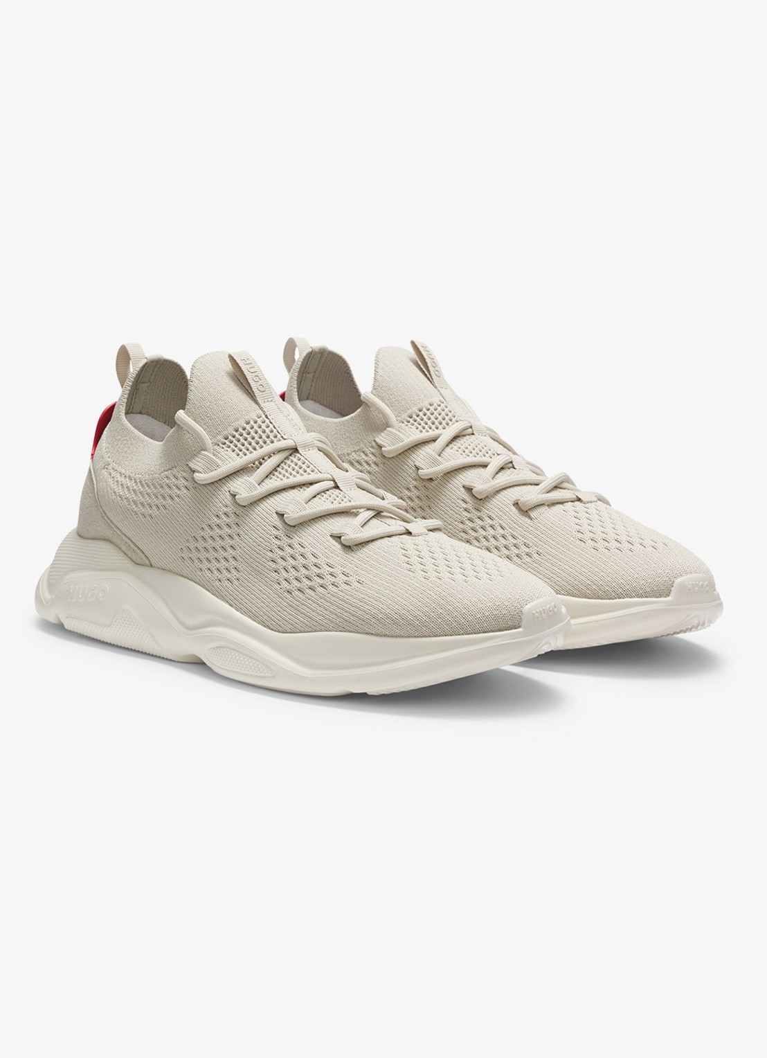 HUGO Sneaker met gebreid bovenwerk - voorkant 5 beige