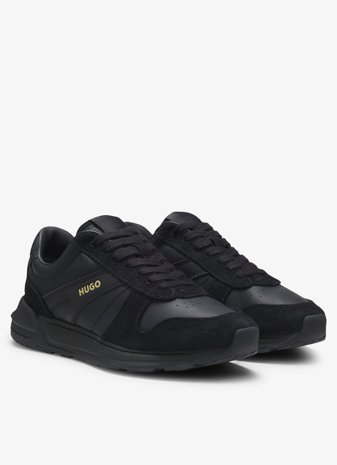 HUGO Sneaker met suède details - detail zwart