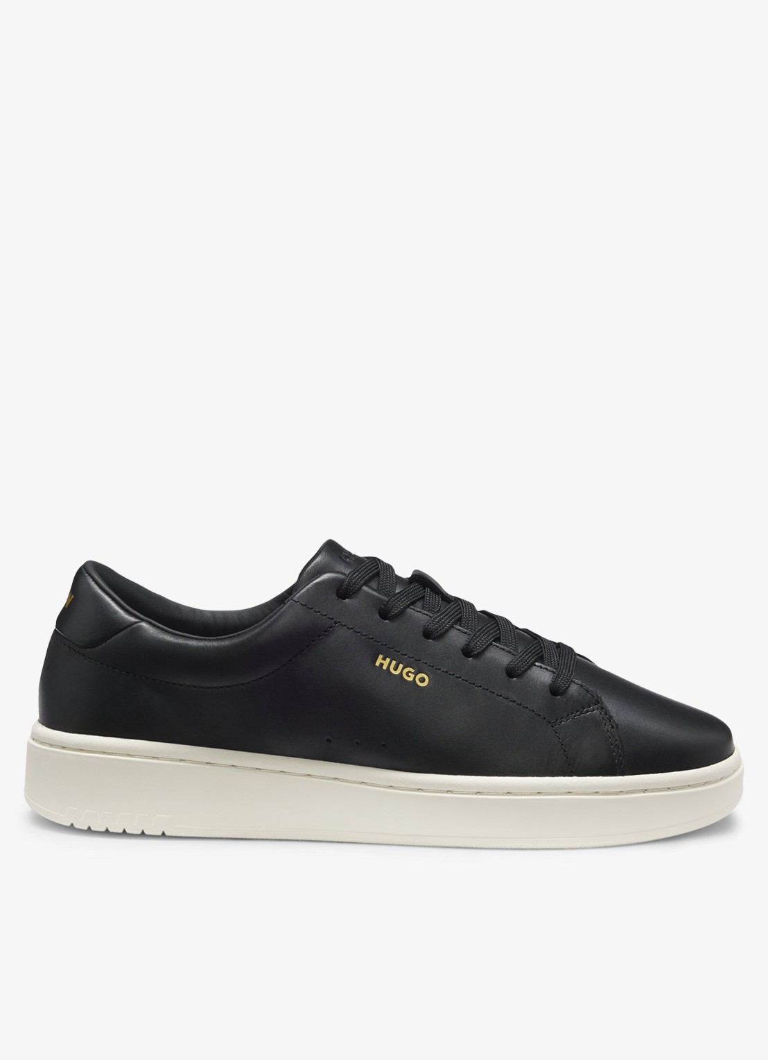 HUGO Sneaker van leer met logo - voorkant 2 zwart
