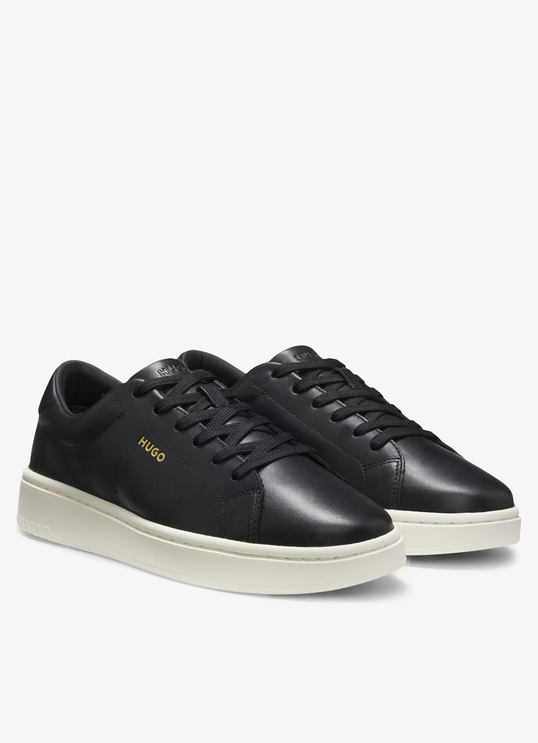 HUGO Sneaker van leer met logo - voorkant 3 zwart
