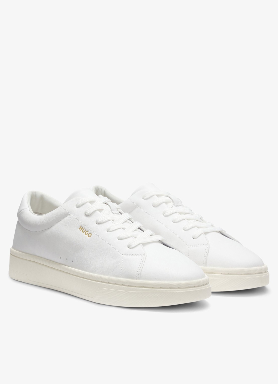 HUGO Sneaker van leer met logo - voorkant 3 wit