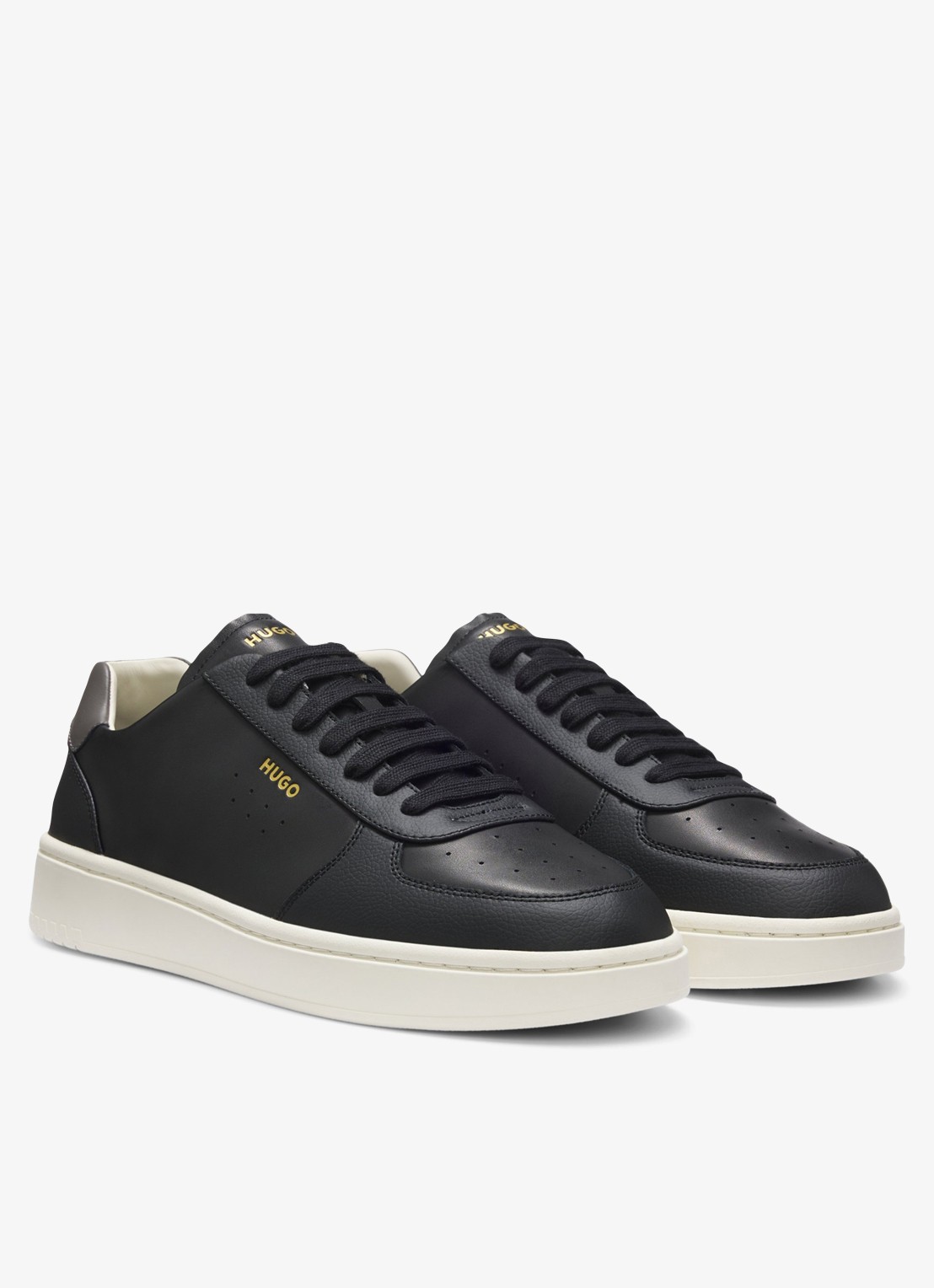 HUGO Sneaker van leer met logo - detail 2 black-002 / zwart