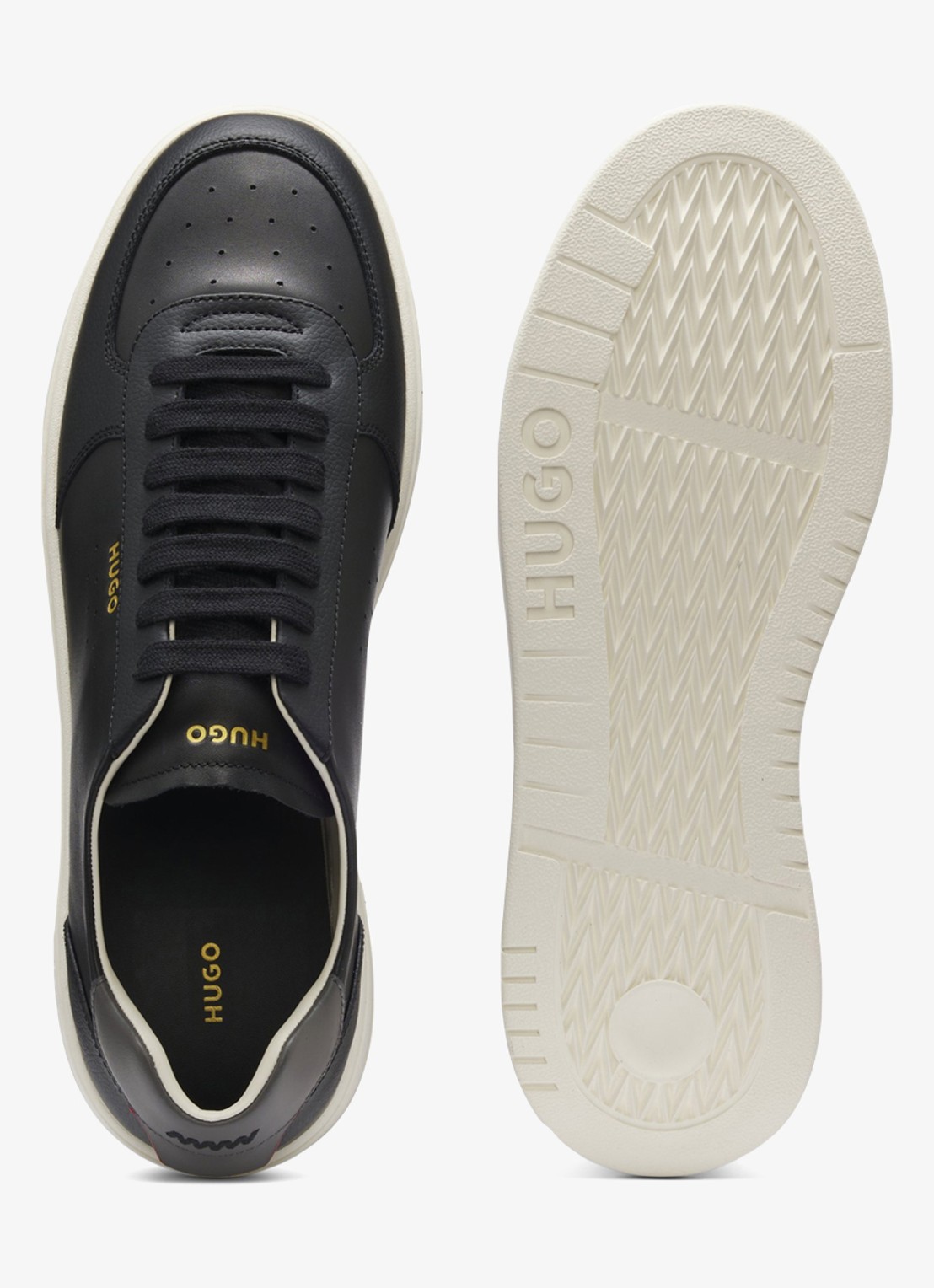 HUGO Sneaker van leer met logo - detail 3 black-002 / zwart