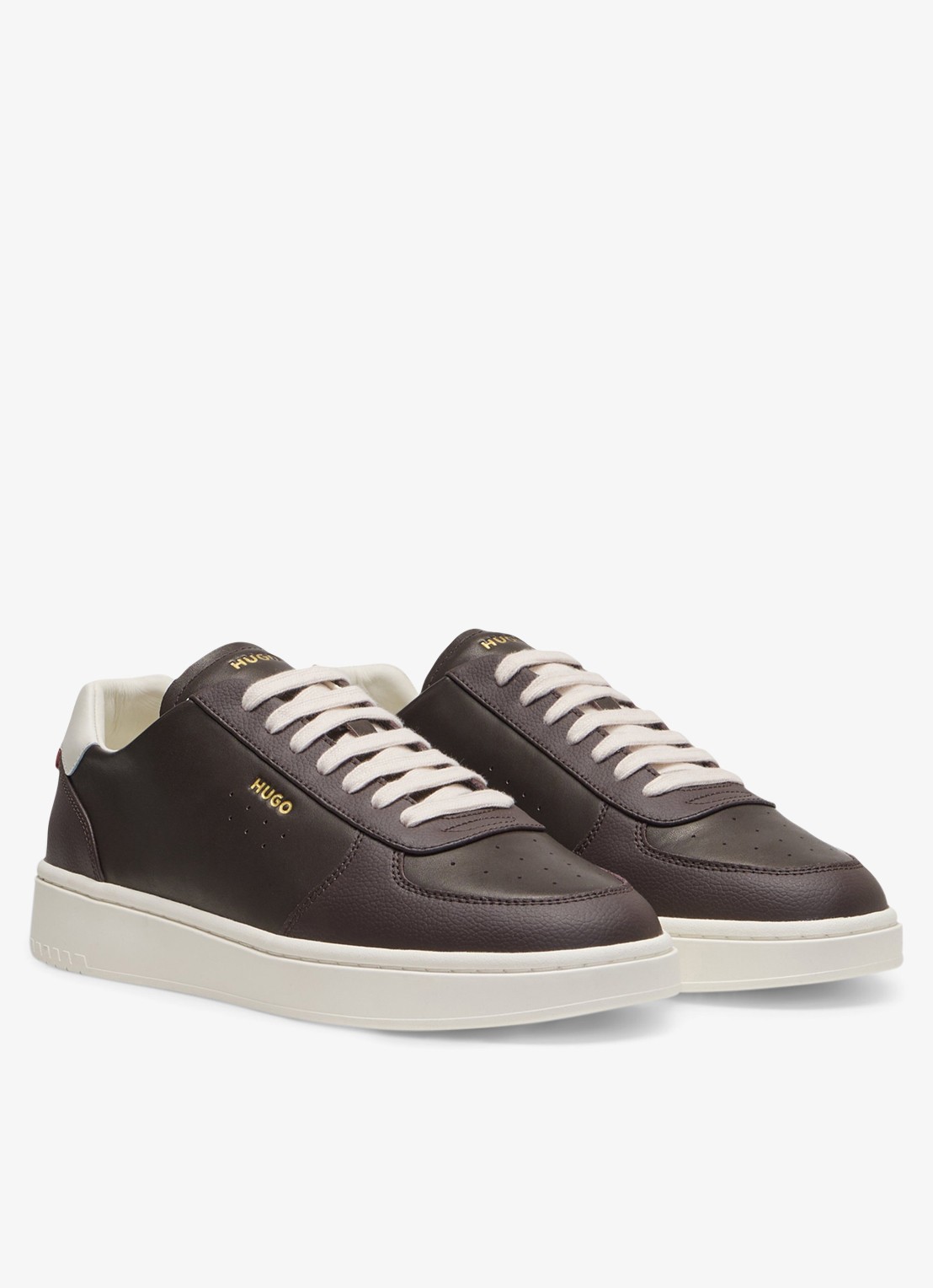 HUGO Sneaker van leer met logo - detail open brown-241 / bruin