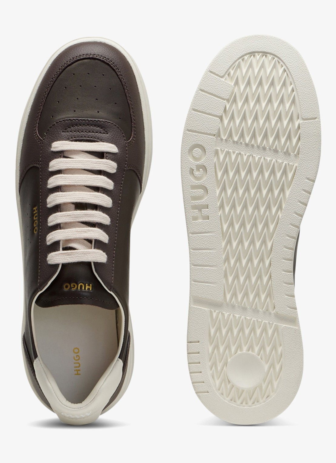 HUGO Sneaker van leer met logo - detail 2 open brown-241 / bruin