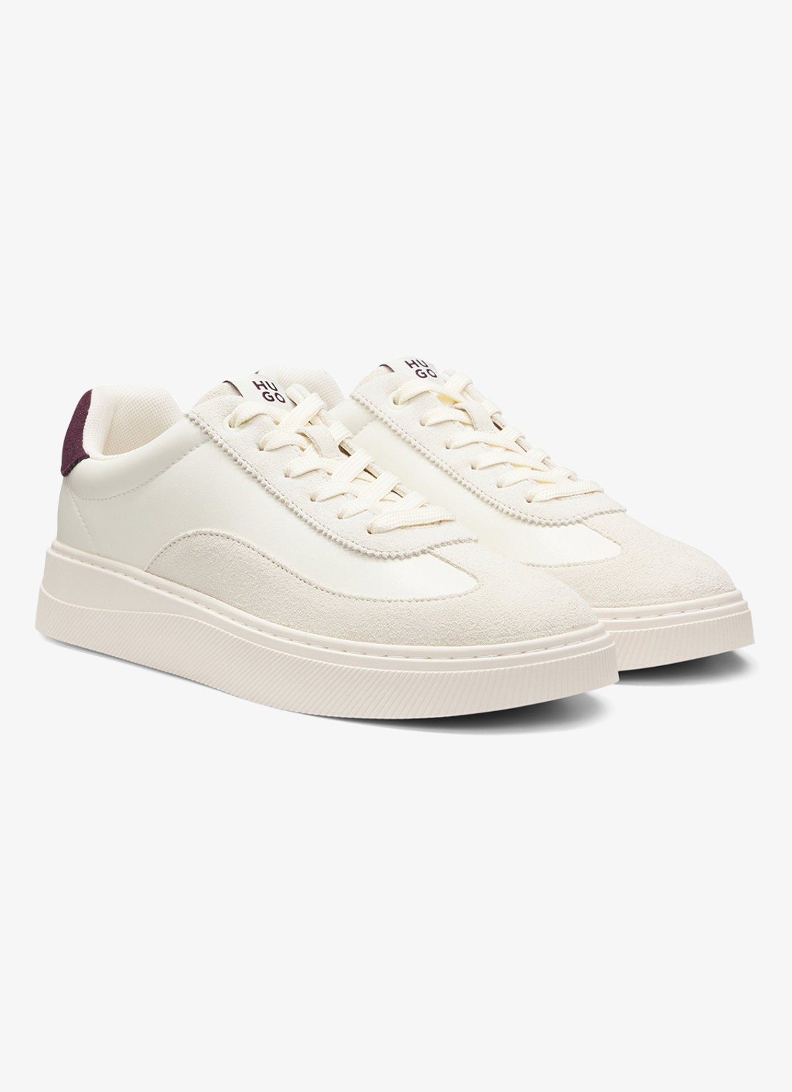 HUGO Sneakers met suède details   - voorkant 3 beige