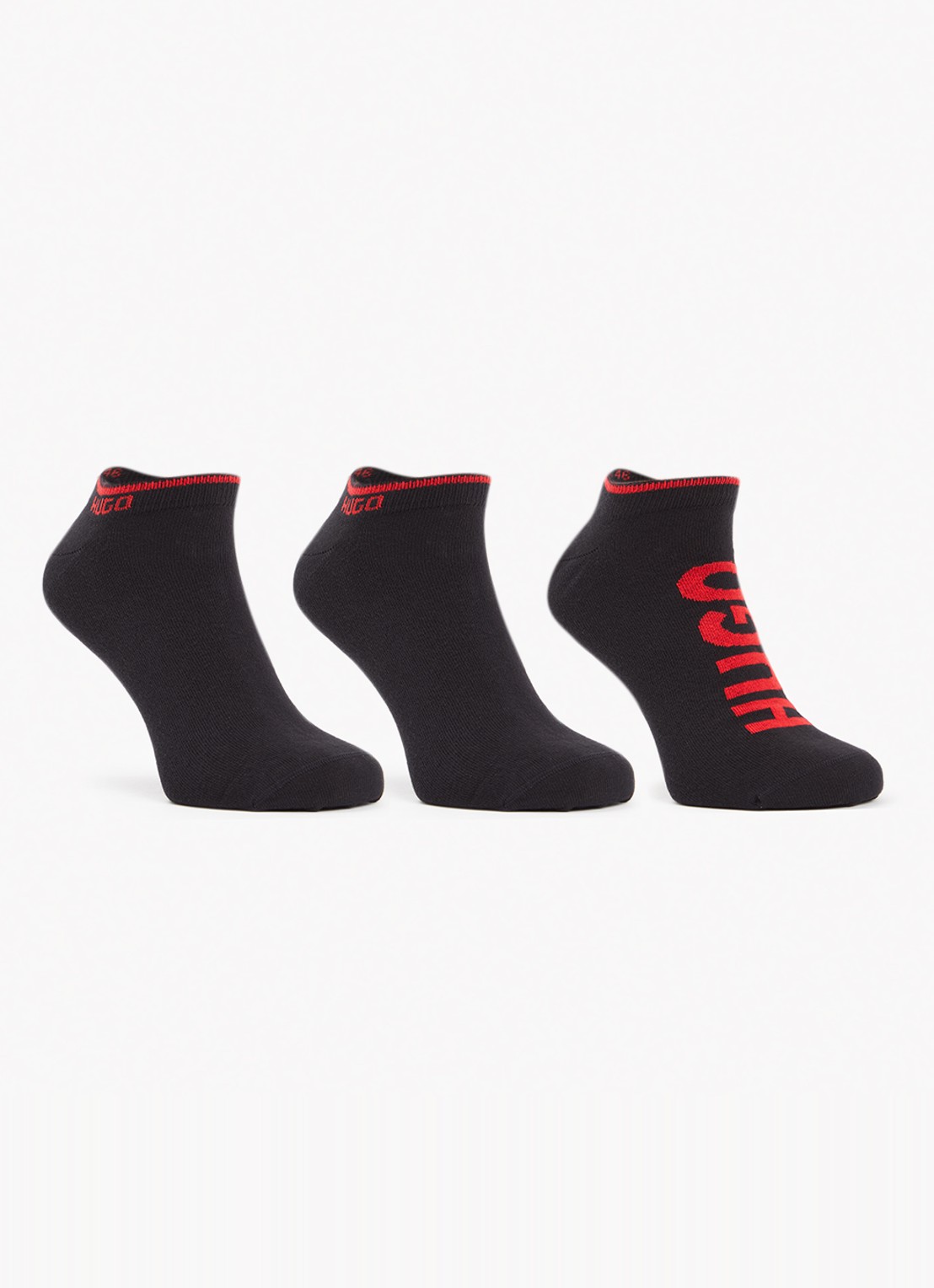 HUGO Sneakersokken met logo in 3-pack - voorkant zwart