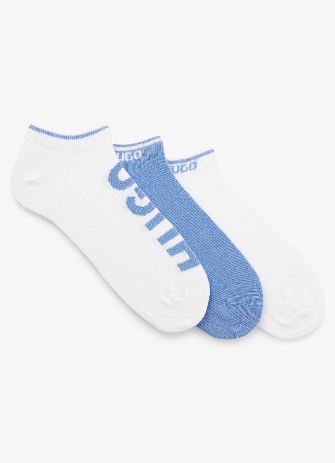 HUGO Sneakersokken met logo in 3-pack - voorkant blauw