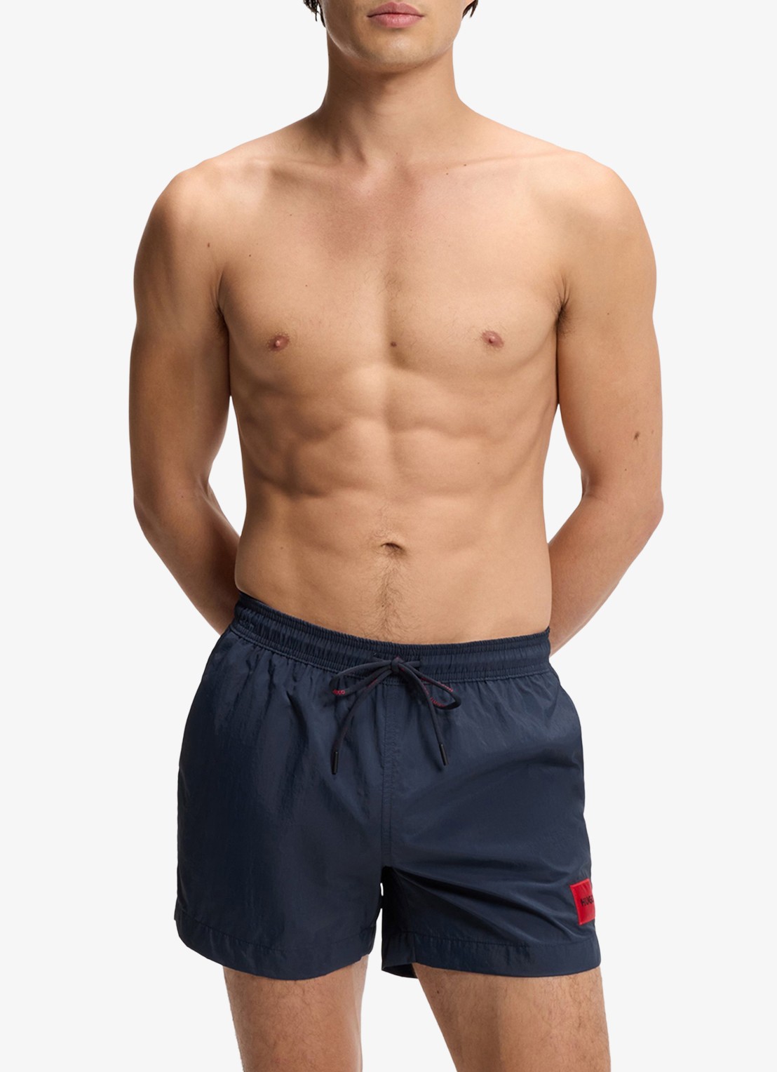 HUGO Sneldrogende zwemshorts met logolabel - voorkant 2 navy-410 / blauw