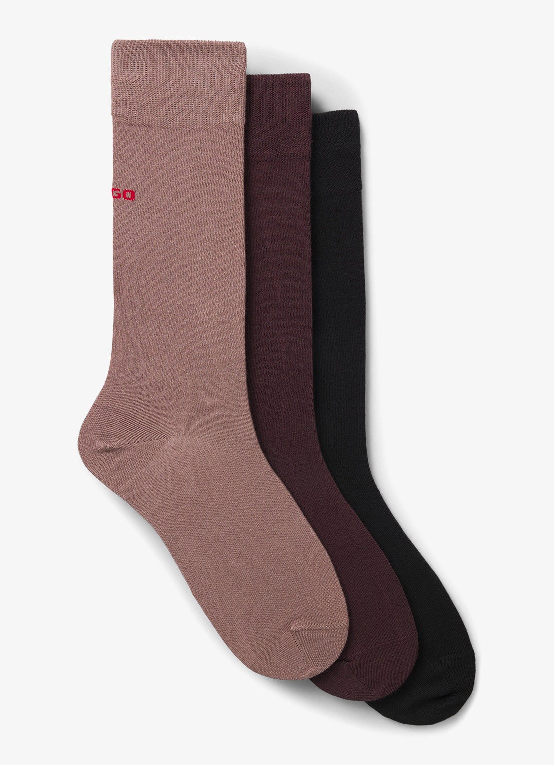 HUGO Sokken met logo in 3-pack - voorkant bruin