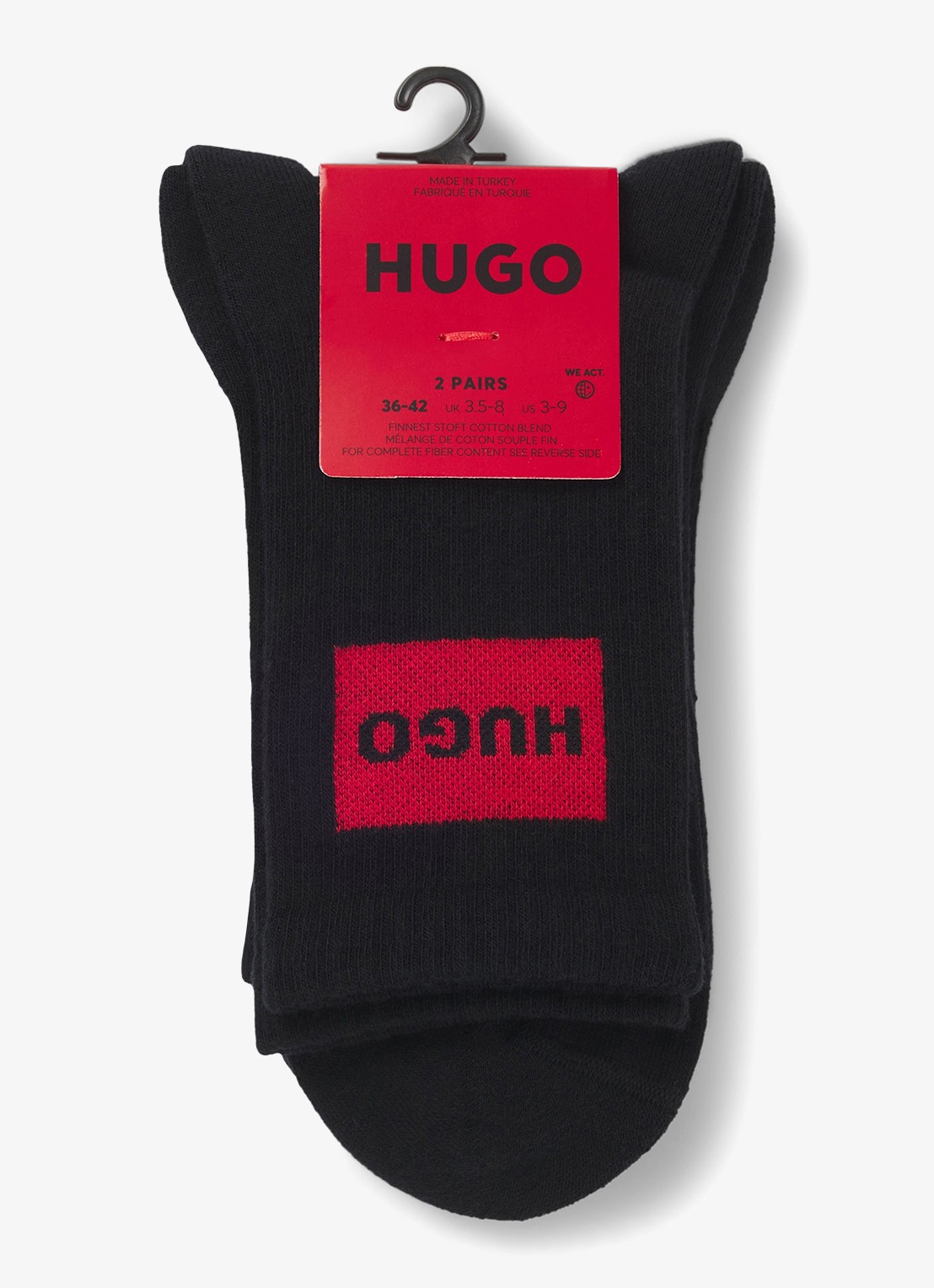 HUGO Sportsokken met logo in 2-pack - voorkant 3 zwart
