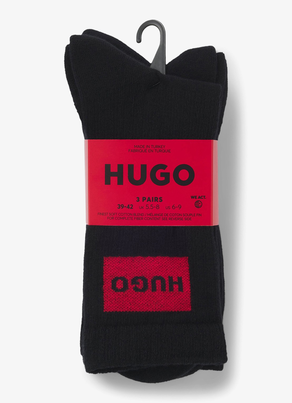 HUGO Sportsokken met logo in 3-pack - voorkant 2 zwart