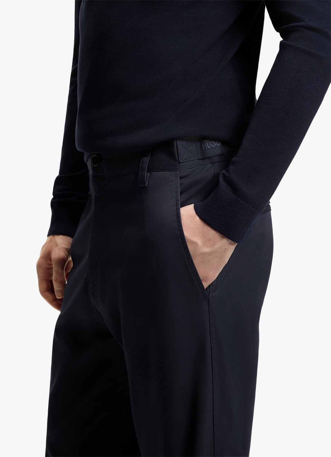 HUGO Straight leg chino in katoenblend - detail 3 donkerblauw